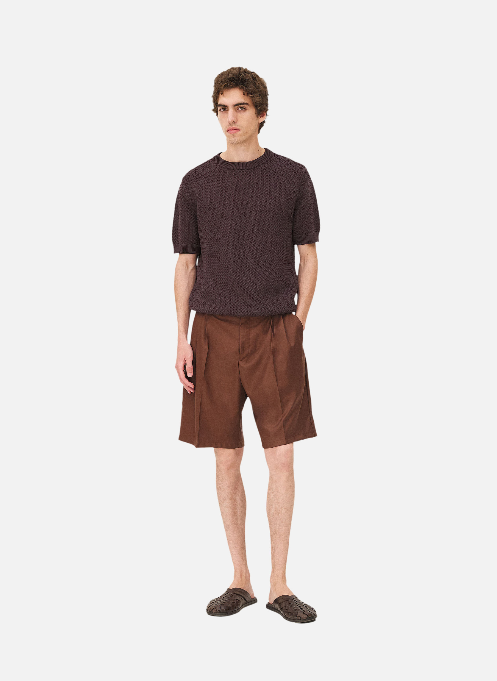Pleated shorts in mocha Noyoco Brown