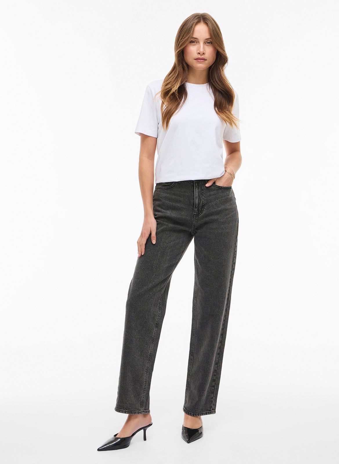 Cotton-blend straight-leg jeans VILA Grey
