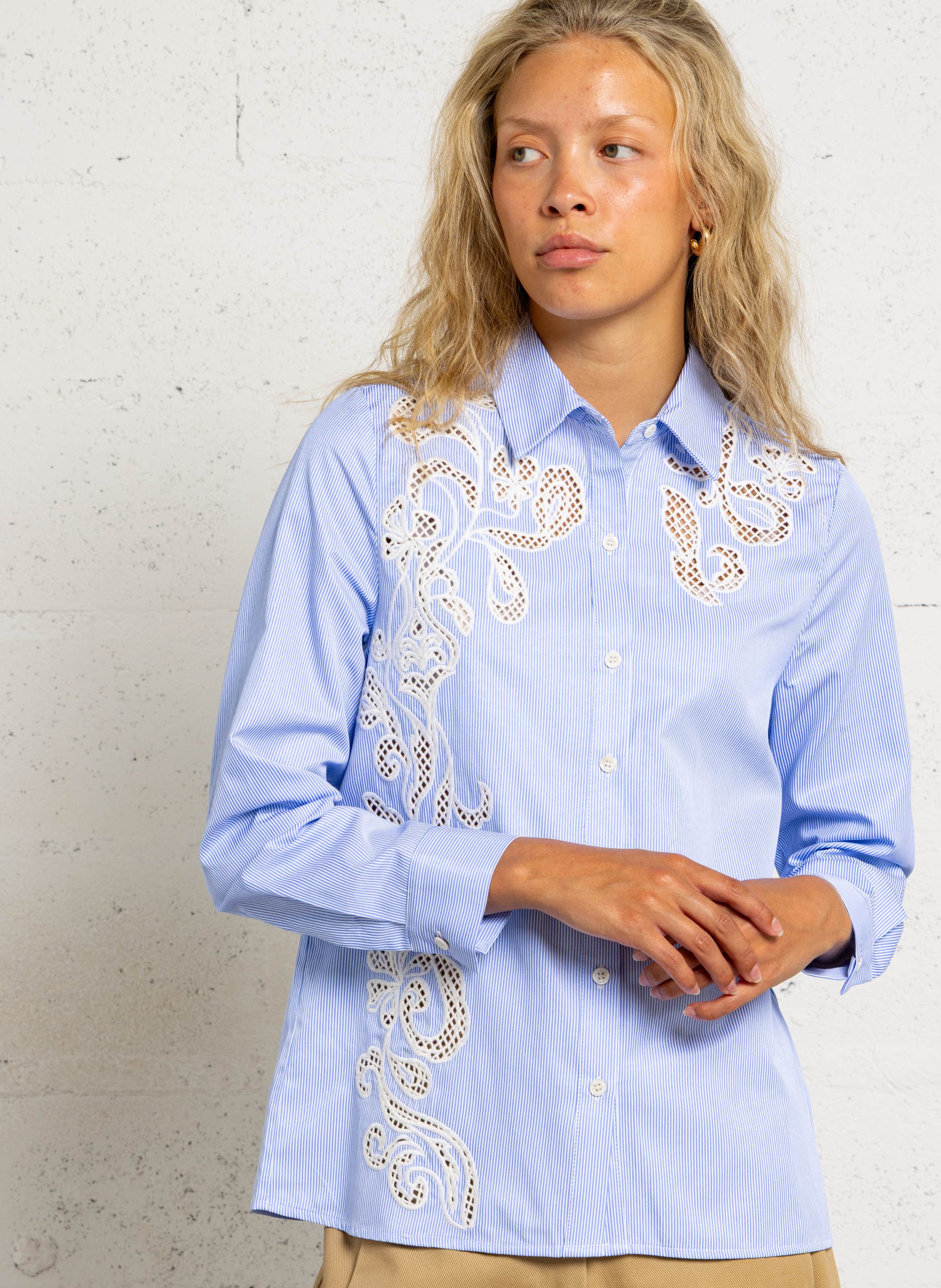 Striped embroidered shirt LA PETITE ETOILE Beige
