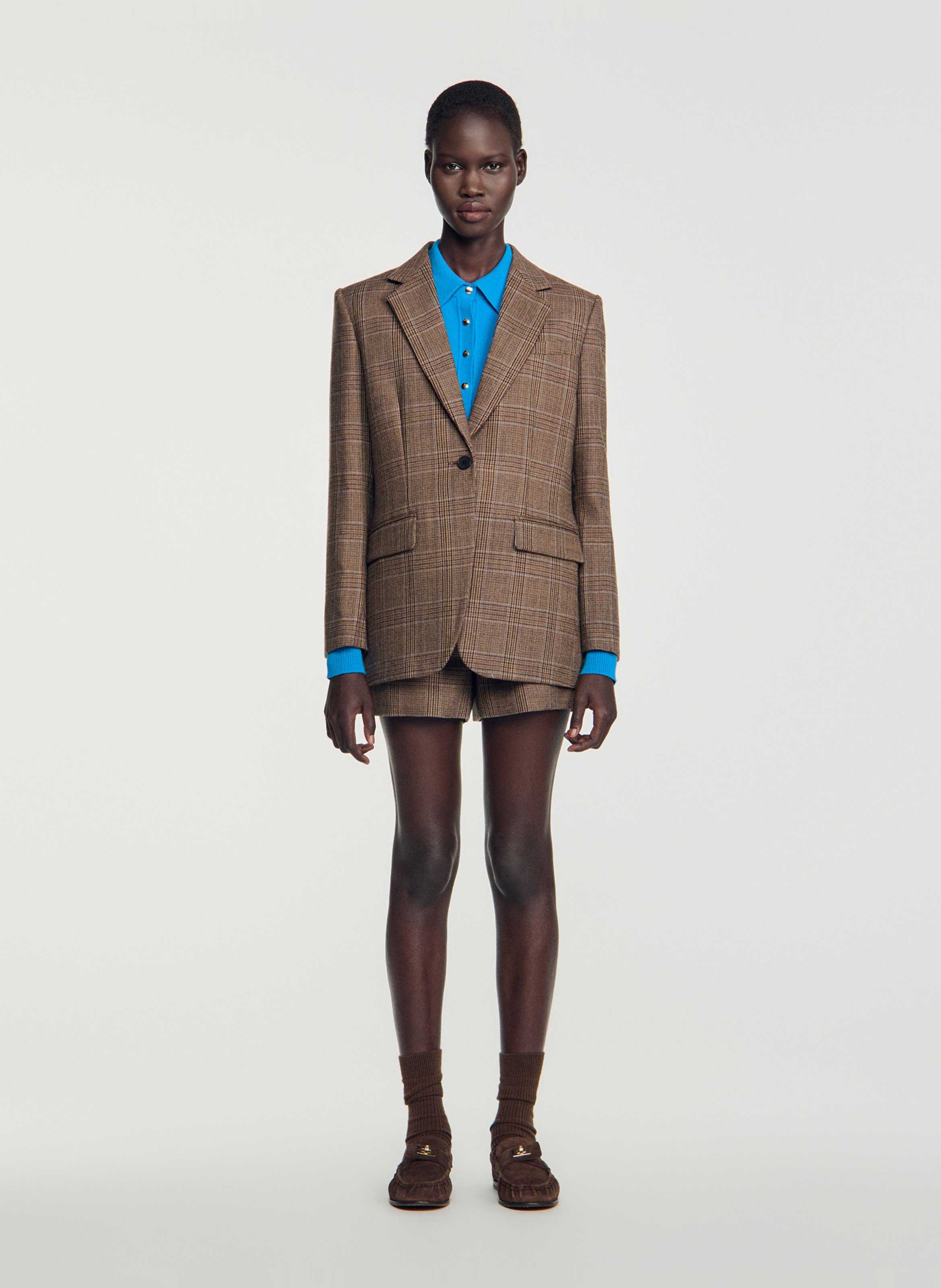 Getailleerd geruit wollen colbert SANDRO Beige