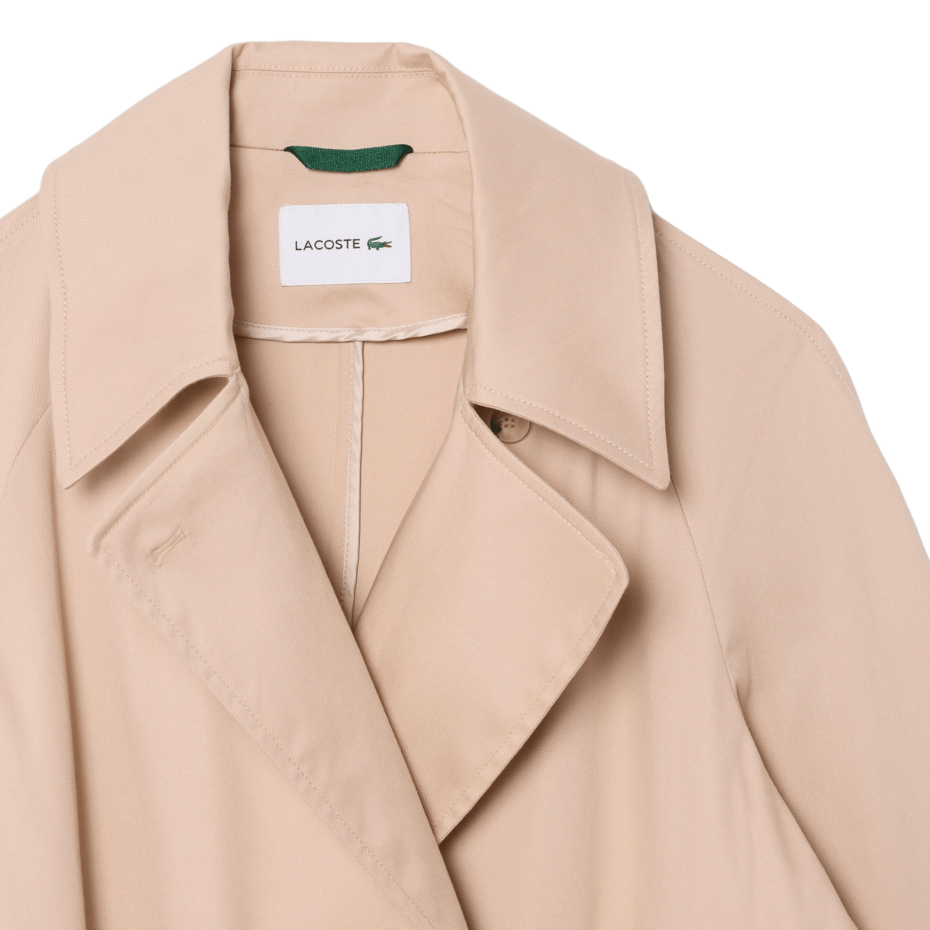 Weit geschnittener, taillierter, wasserabweisender Mantel mit Reverskragen aus Baumwollmischung. LACOSTE Braun