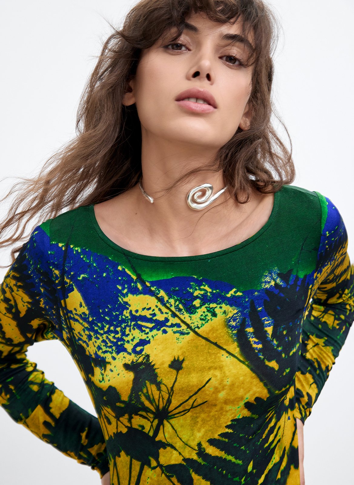 Korte tricotjurk met print DESIGUAL Groen