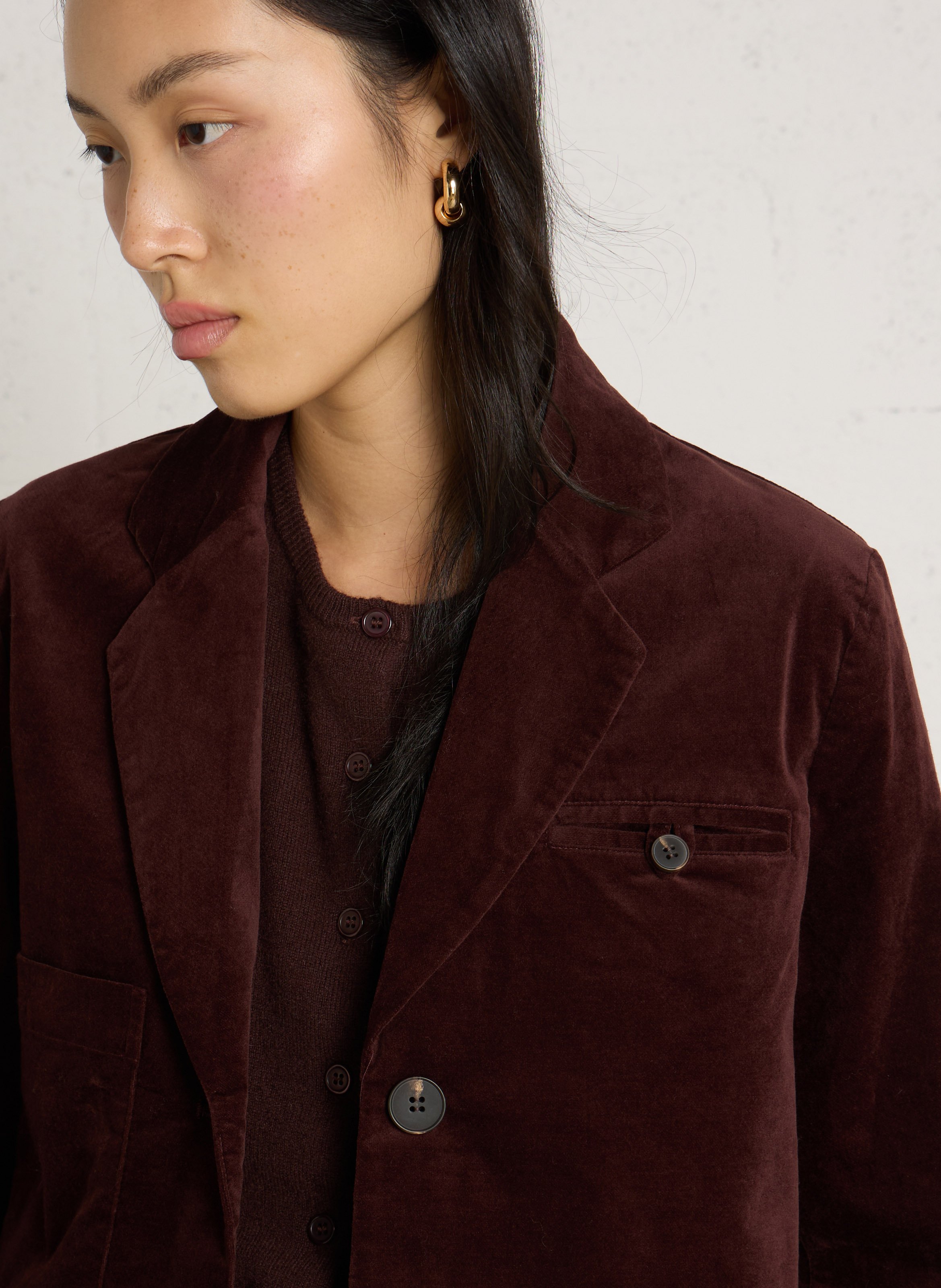 Slim velvet blazer in blended cotton NICE THINGS Plums