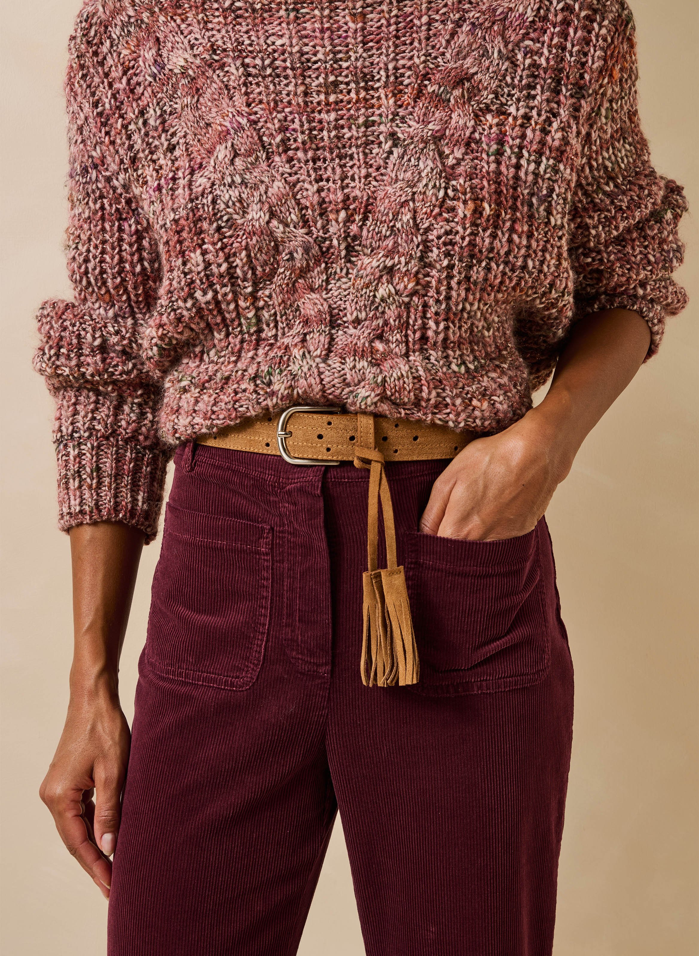 Ceinture en cuir velours avec pompons LA FEE MARABOUTEE Marron