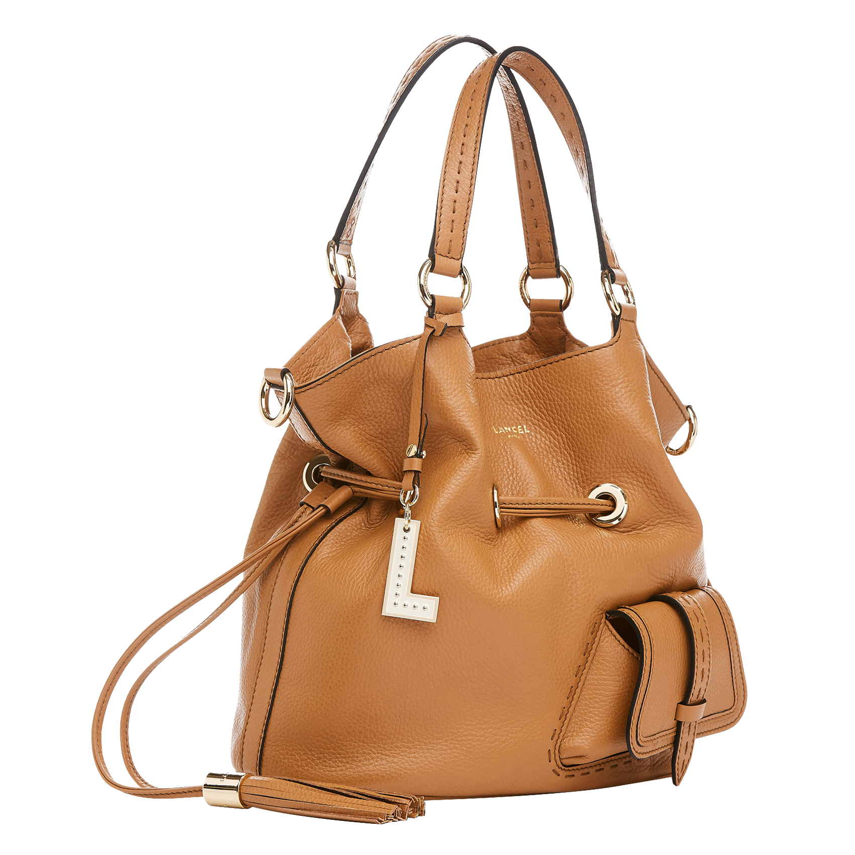 Sac seau en cuir grainé LANCEL Marron