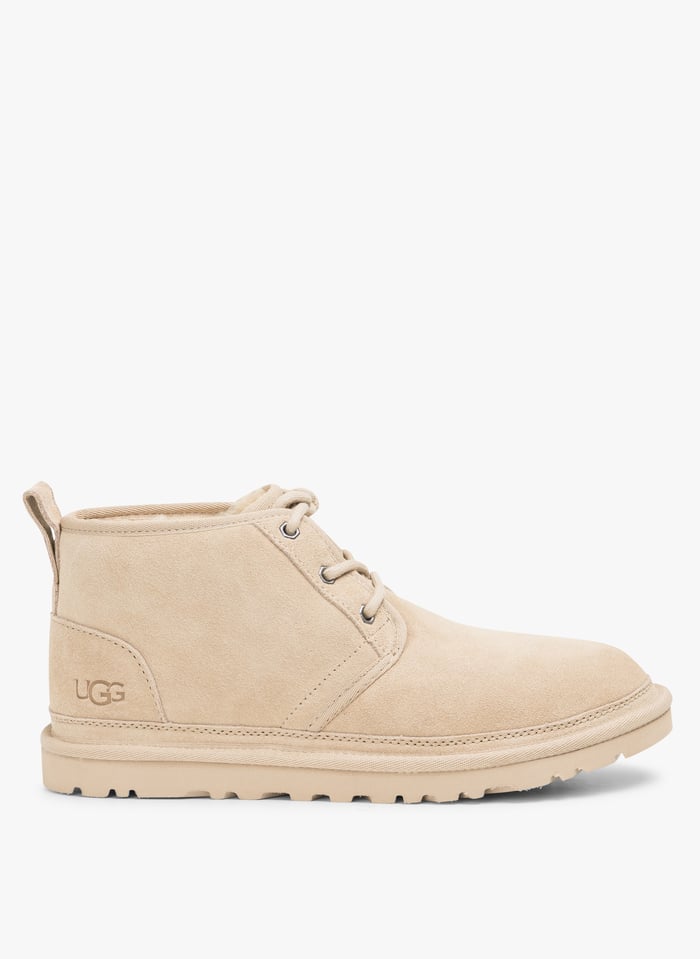 Beige Leather lace up mid calf boots