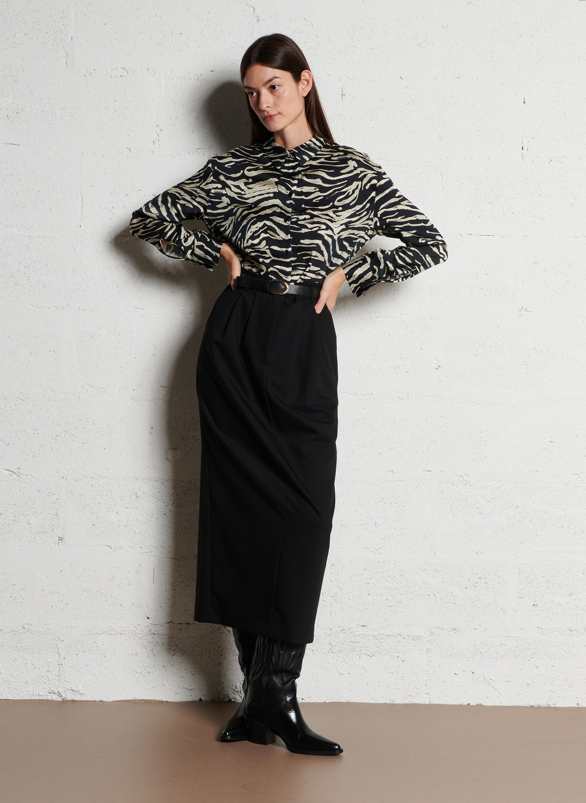 Printed straight shirt with classic collar IMPERIAL Black