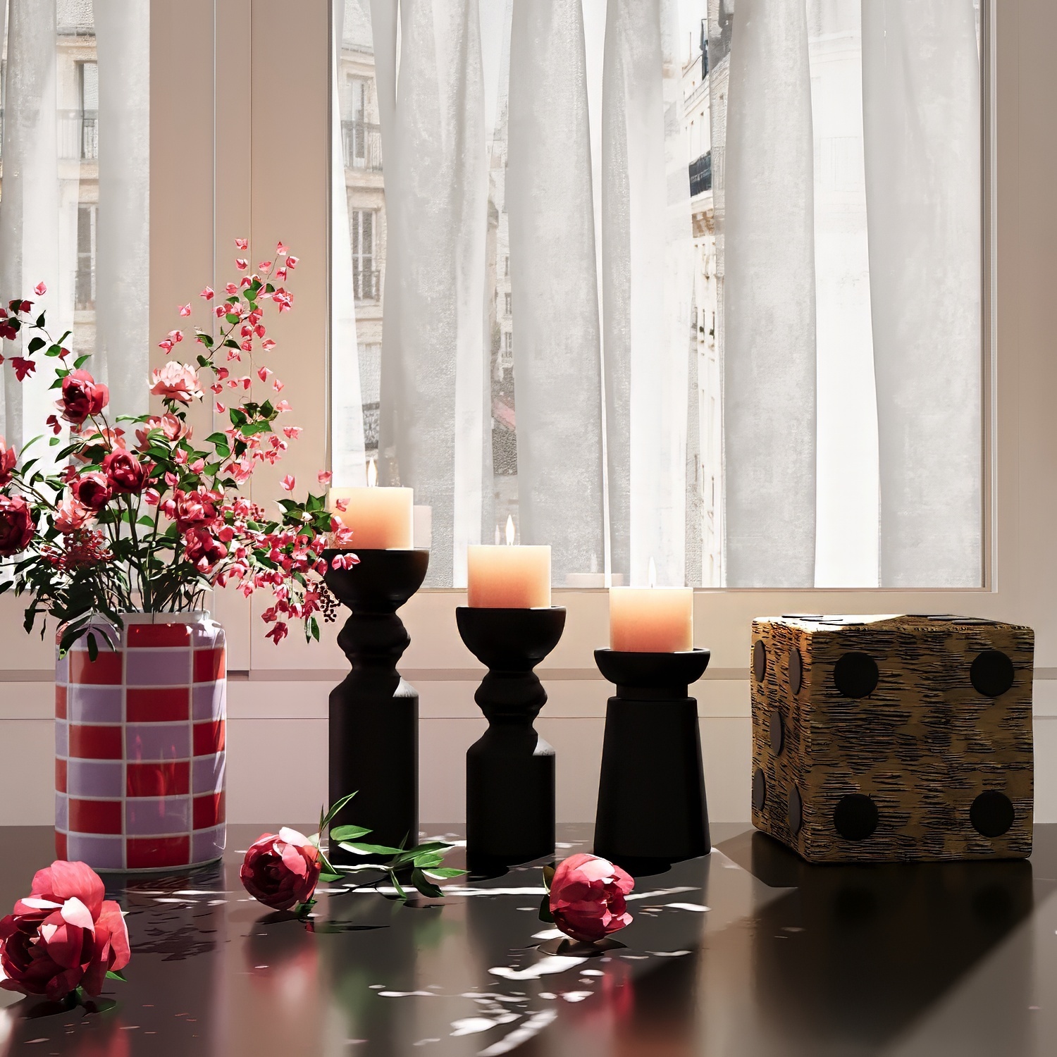 Set of 3 design-led wooden candlesticks POTIRON PARIS Black