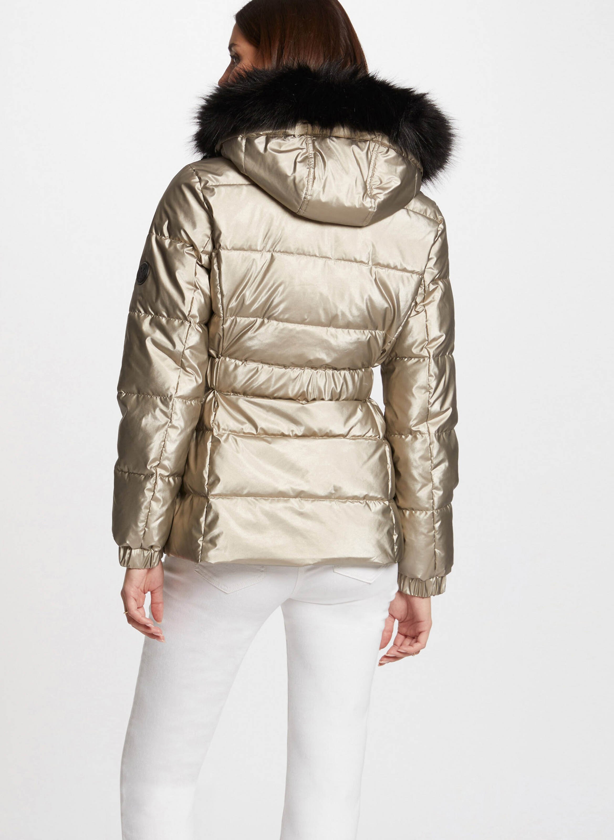 Metallische Daunenjacke mit Kapuze Gelb