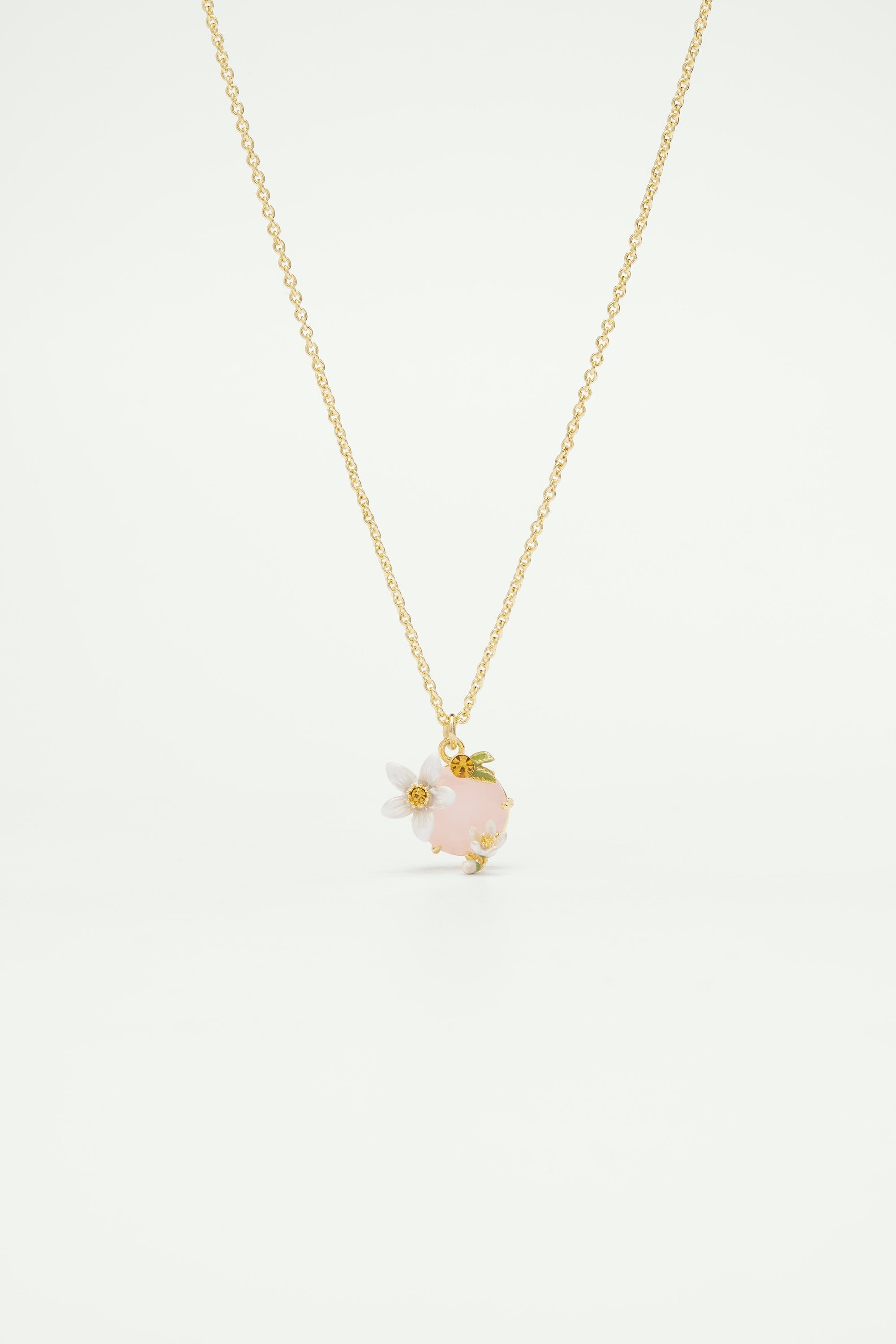 Collier pendentif fleurs d'oranger et verre facetté LES NEREIDES Rose