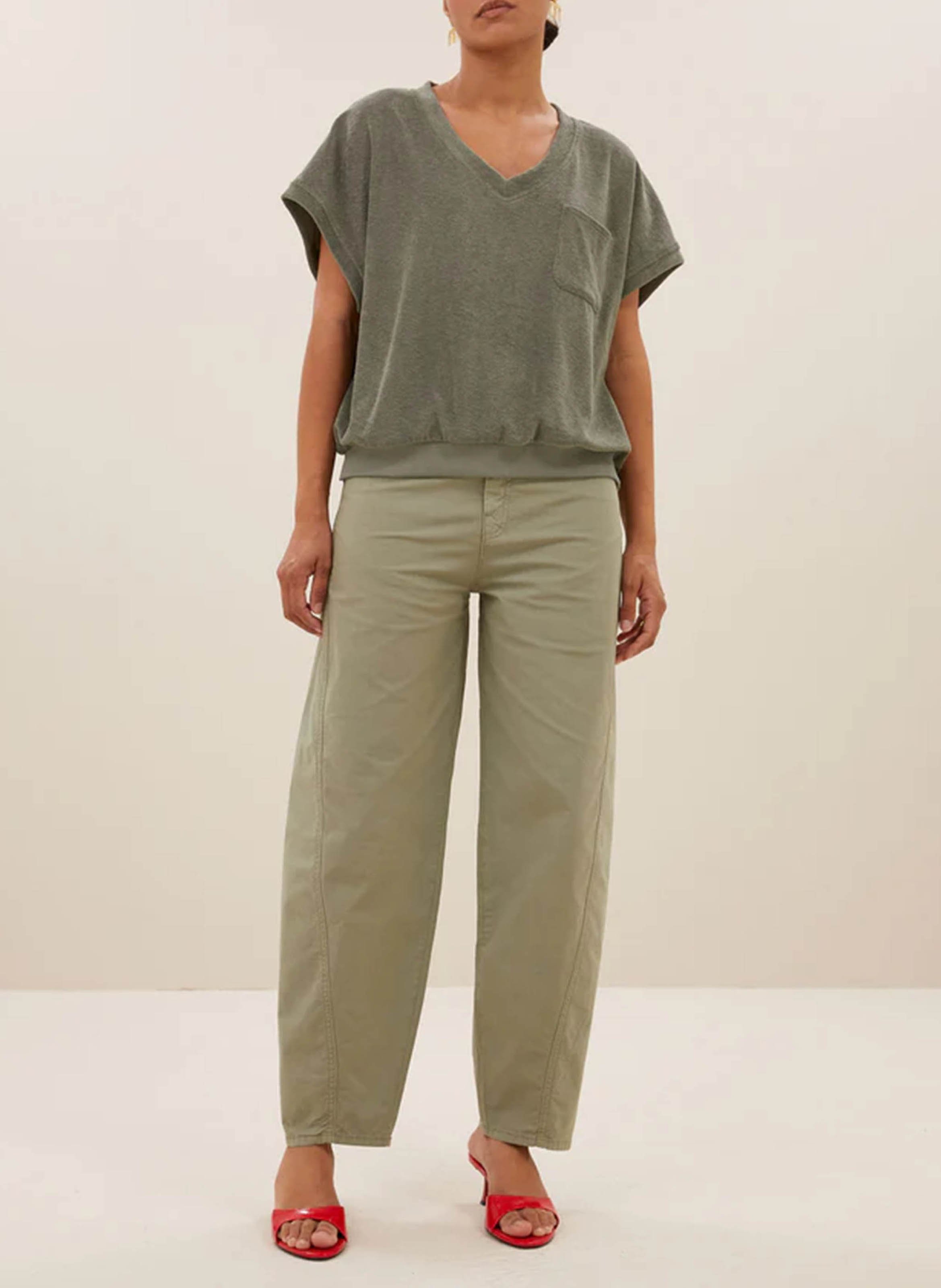 Elasticated high-waist wide-leg cotton pants BY BAR Green