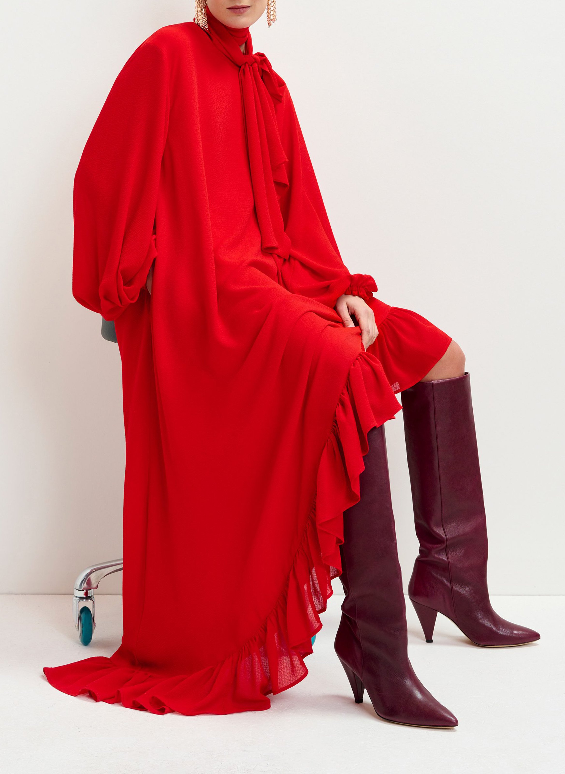 Robe longue en fibres recyclées mélangées ESSENTIEL ANTWERP Rouge