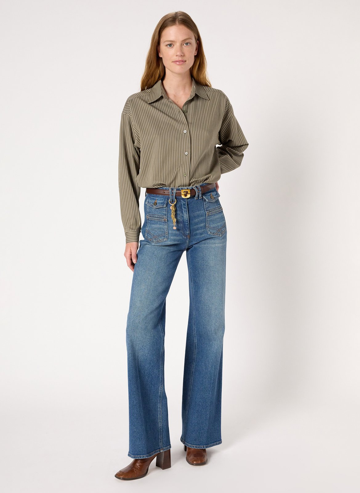 Jean flare taille haute en coton mélangé GERARD DAREL Bleu