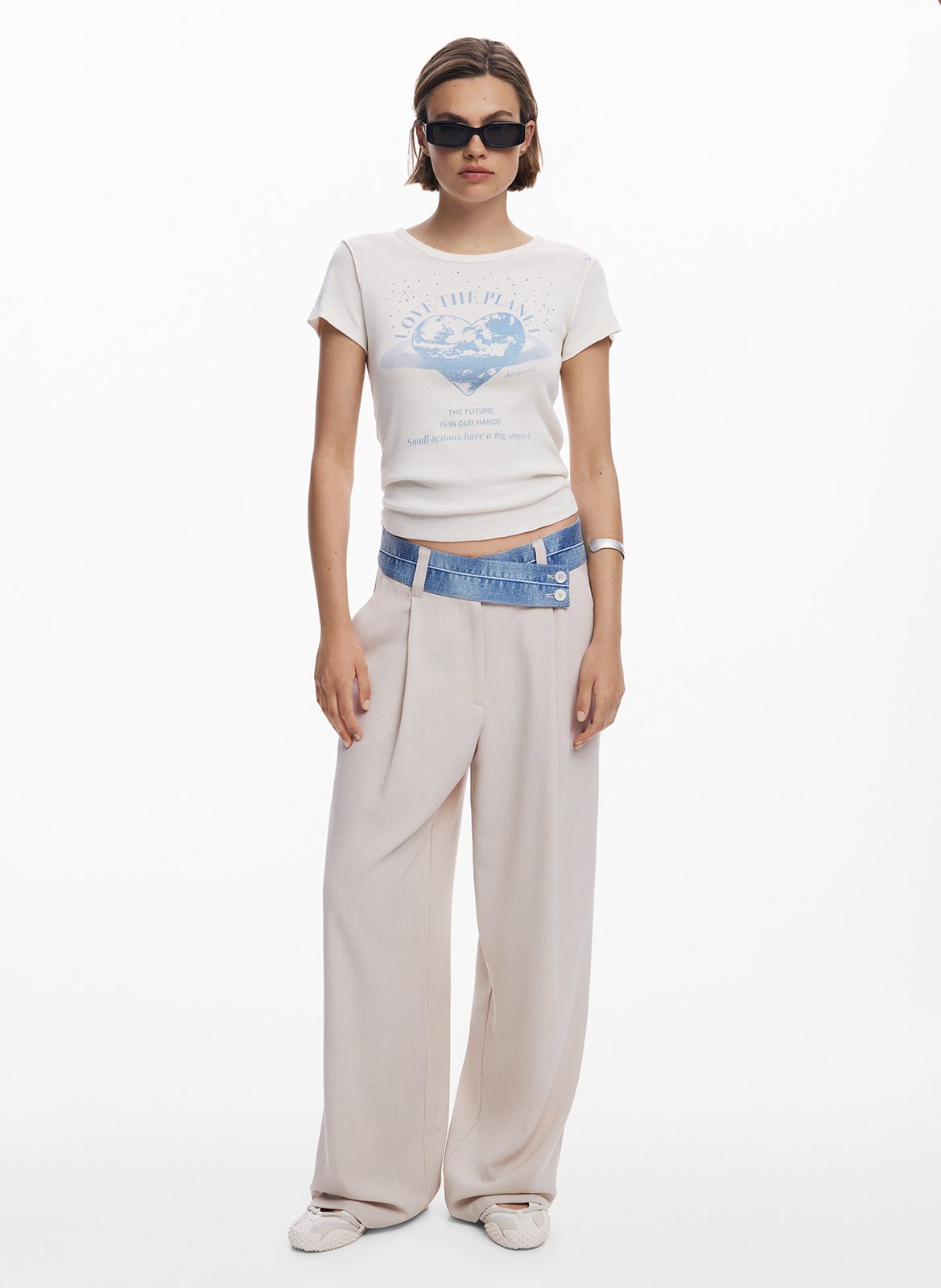 Pantaloni diritti con pinces dettagli in denim DESIGUAL Bianco