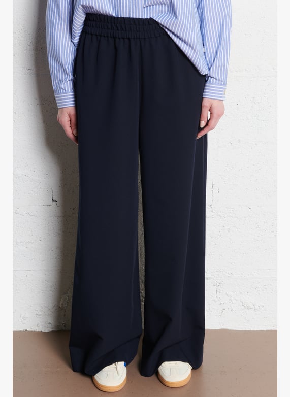 Elasticated Wide Leg Trousers | Blue by RUE DE TOKYO Elasticated Wide Leg Trousers Blue
