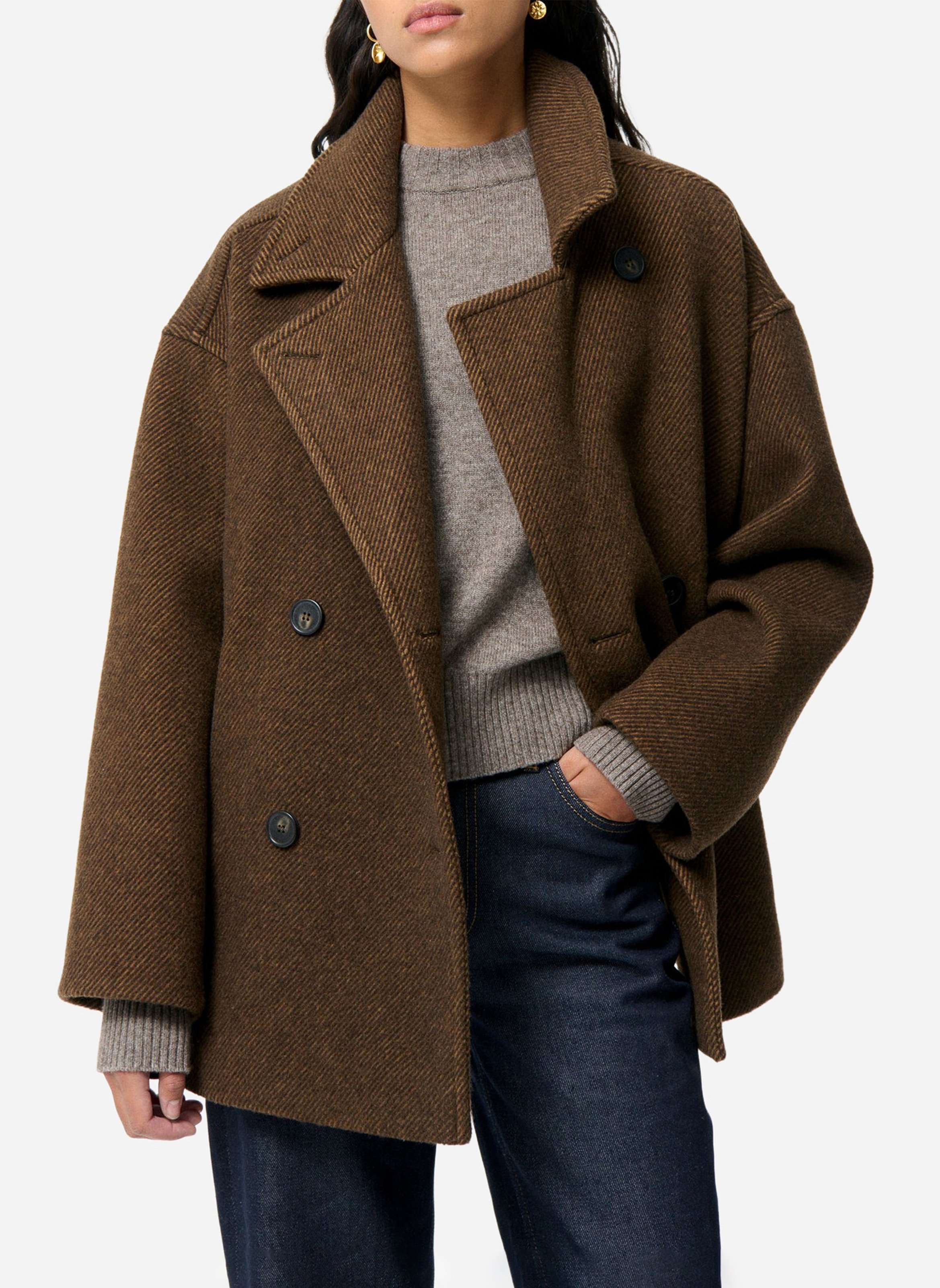 Wijde jas met opstaande kraag - wolblend VANESSA BRUNO Bruin