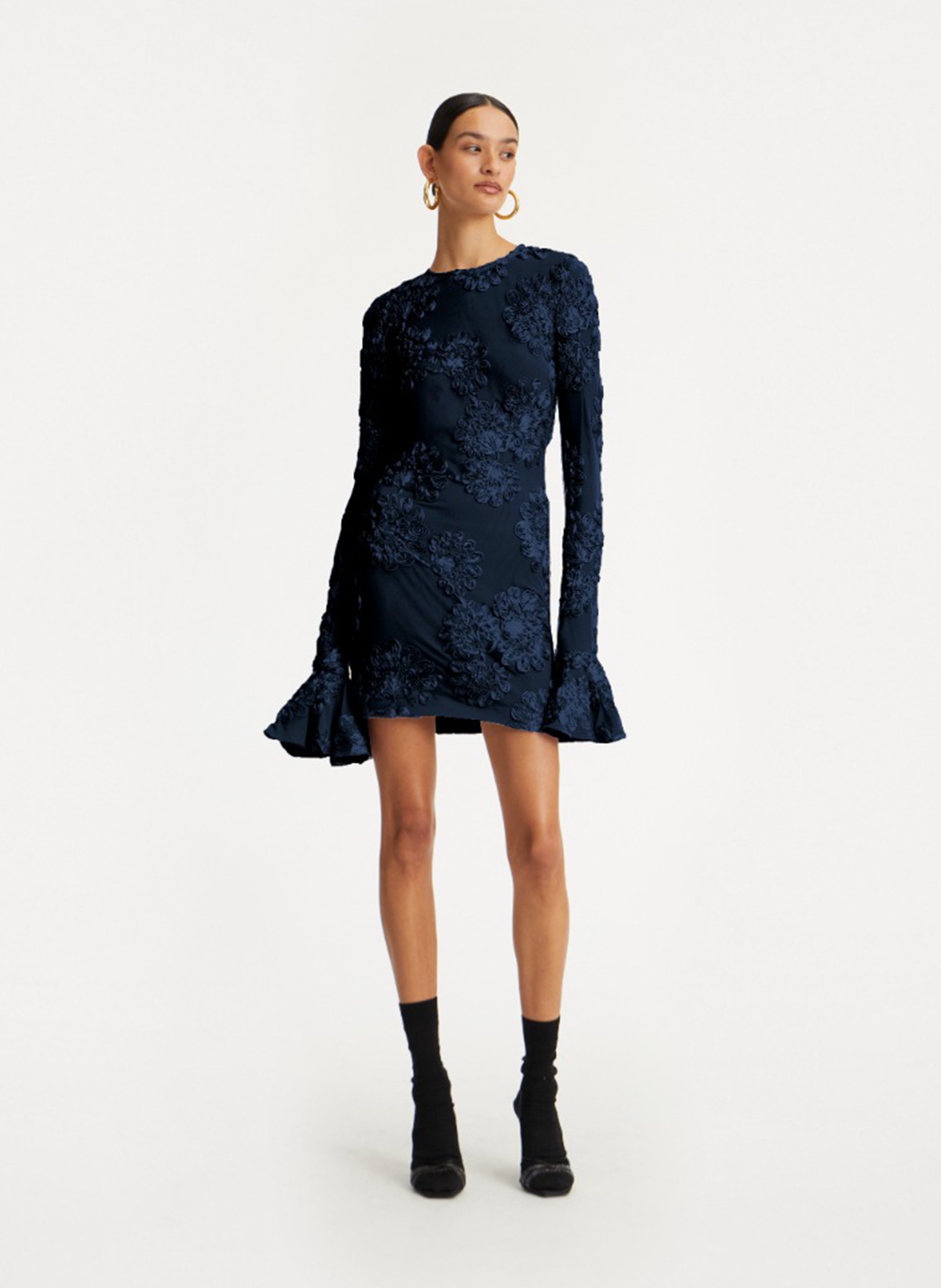 Short embroidered dress with round neck ROTATE Blue