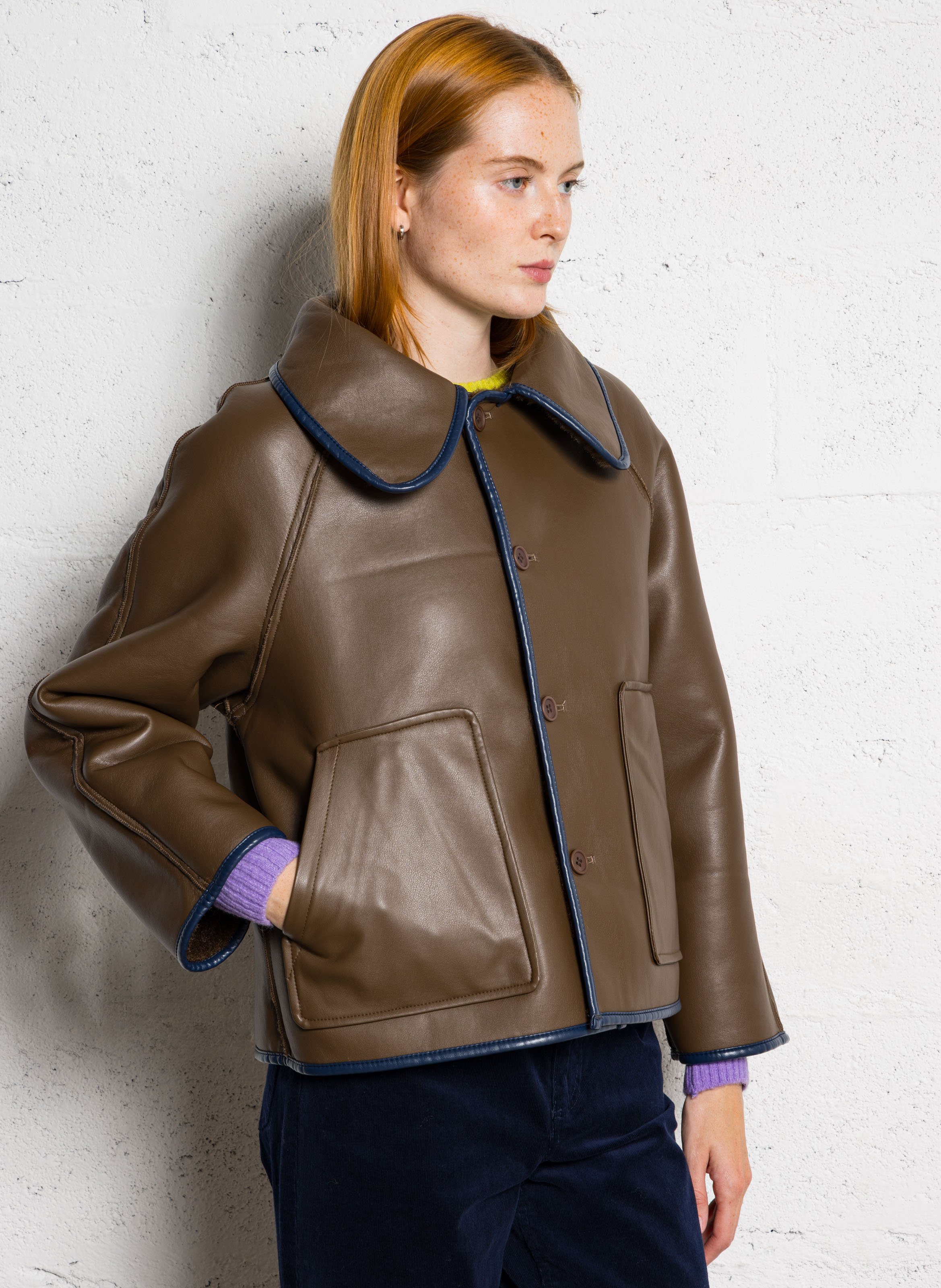 Veste col classique réversible THE TINY BIG SISTER Marron