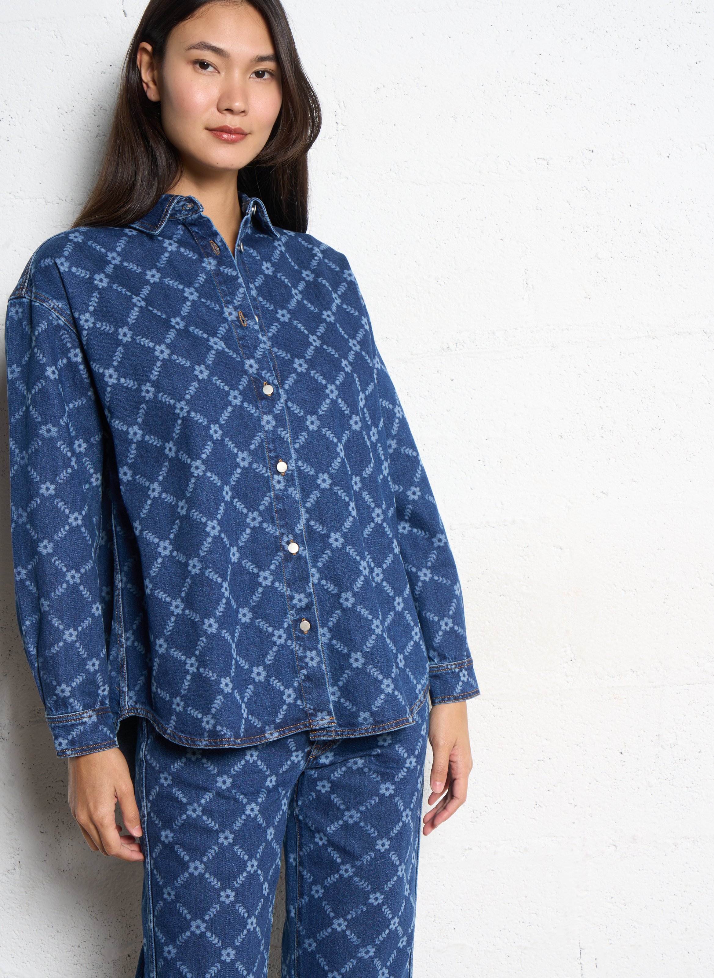 Surchemise ample col classique en coton THE TINY BIG SISTER Bleu