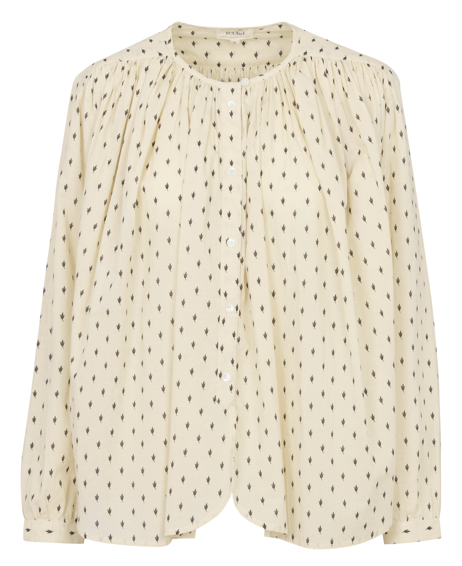 Wijde, katoenen blouse met ronde hals FEEKA Wit