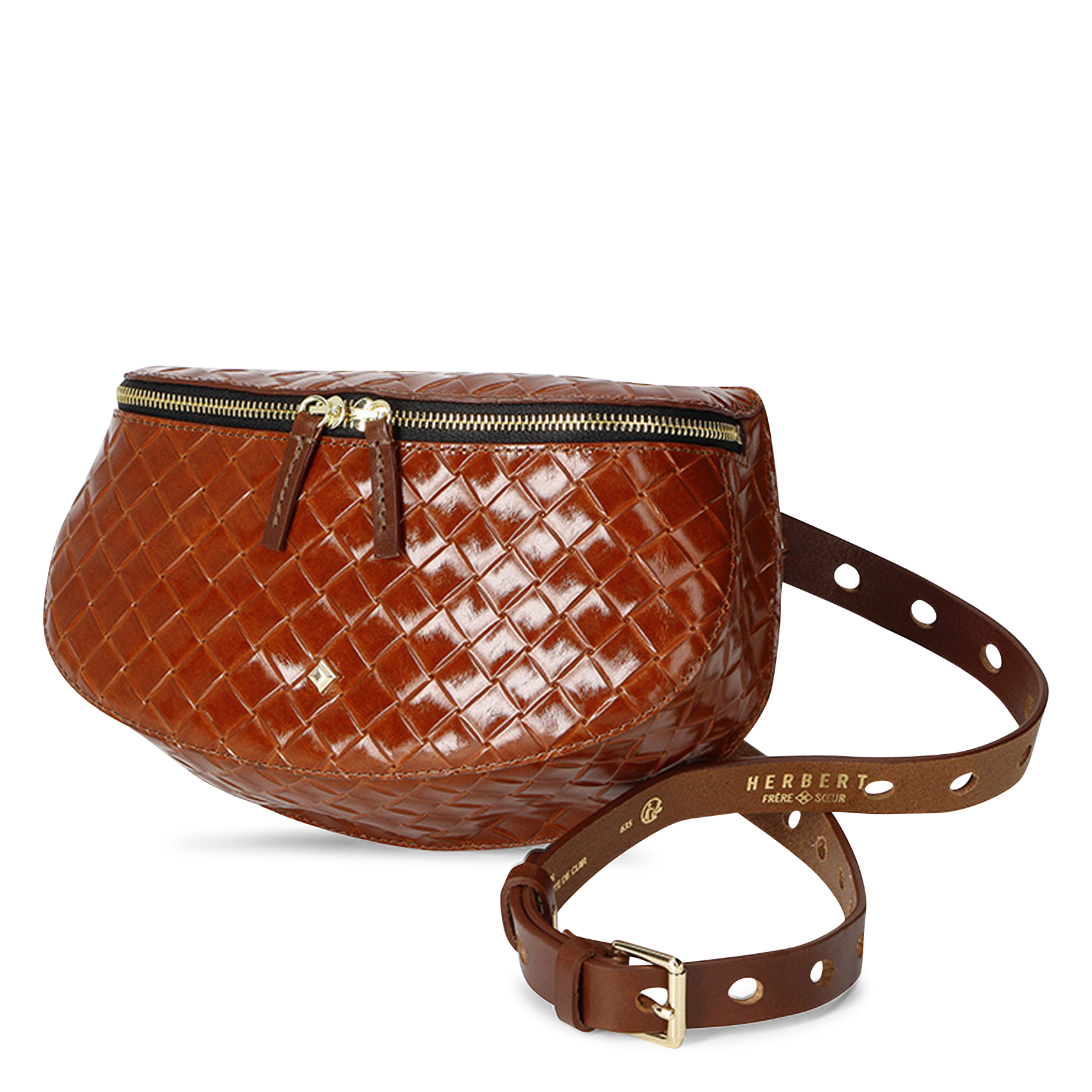 Clutch van gevlochten leer HERBERT FRERE SOEUR Bruin