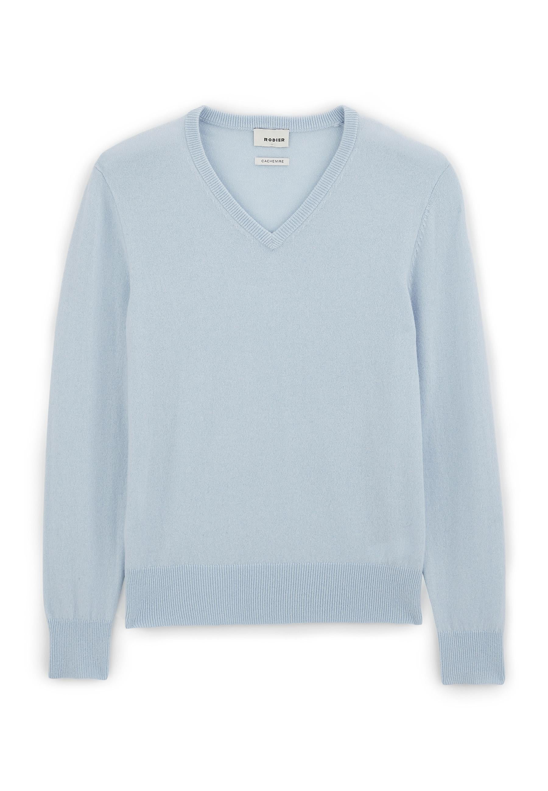 Pull homme col v en cachemire 2 fils RODIER Bleu