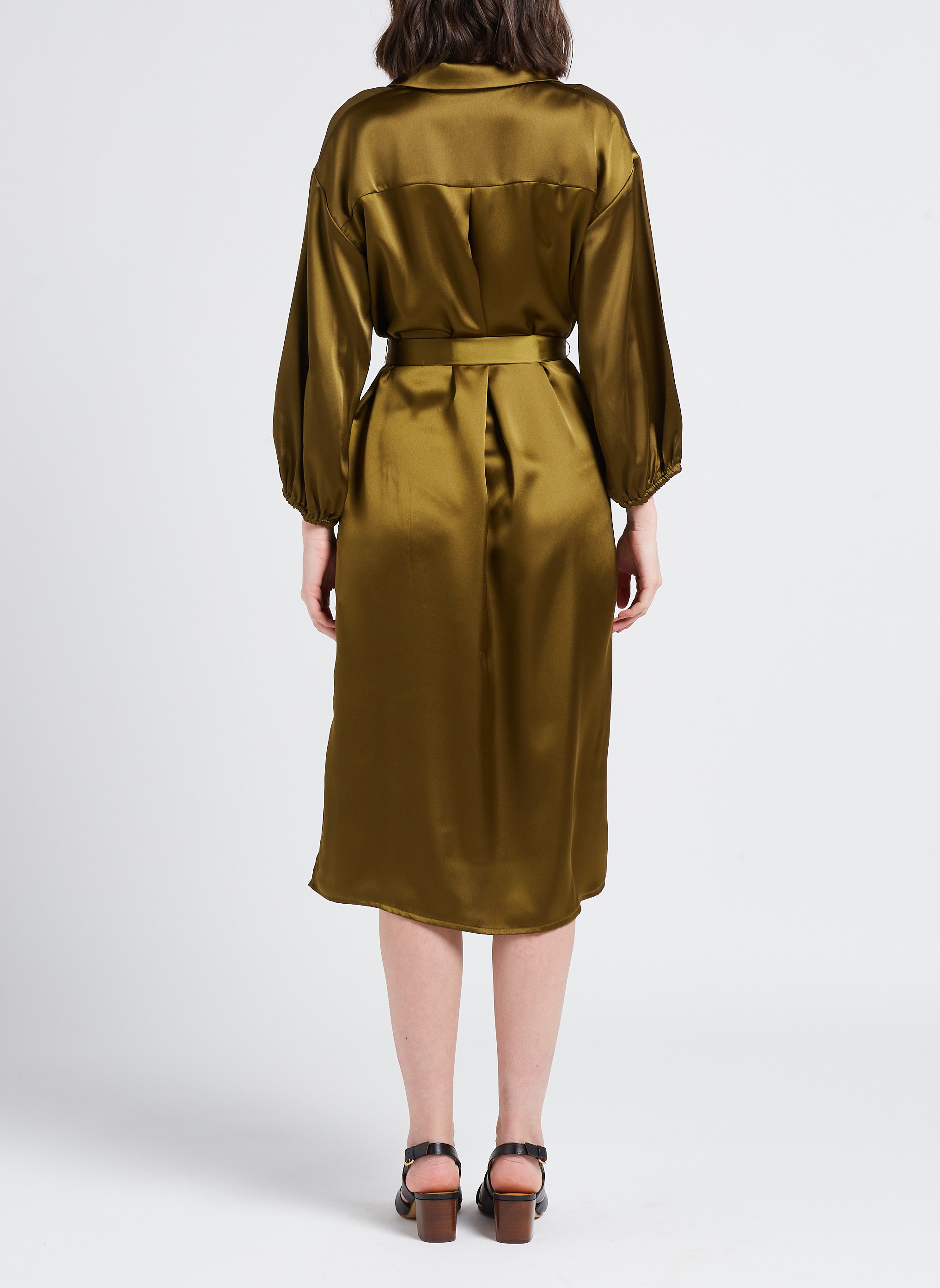 Halflange overhemdjurk met satijnglans MOSS COPENHAGEN Groen