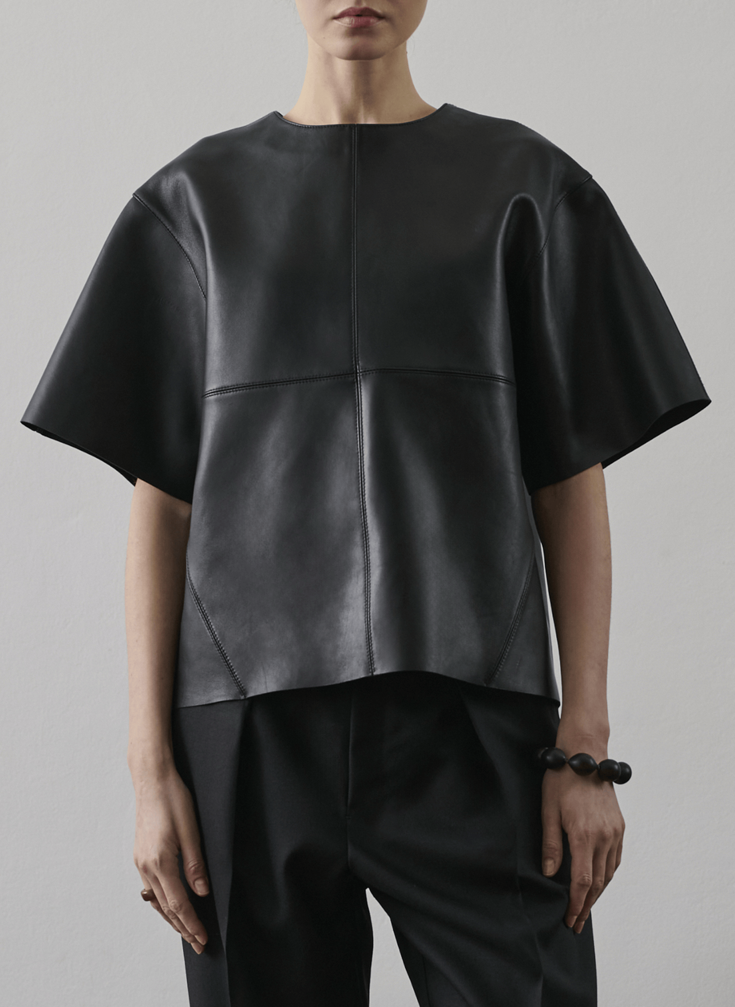 Short-sleeved leather blouse SOEUR Black