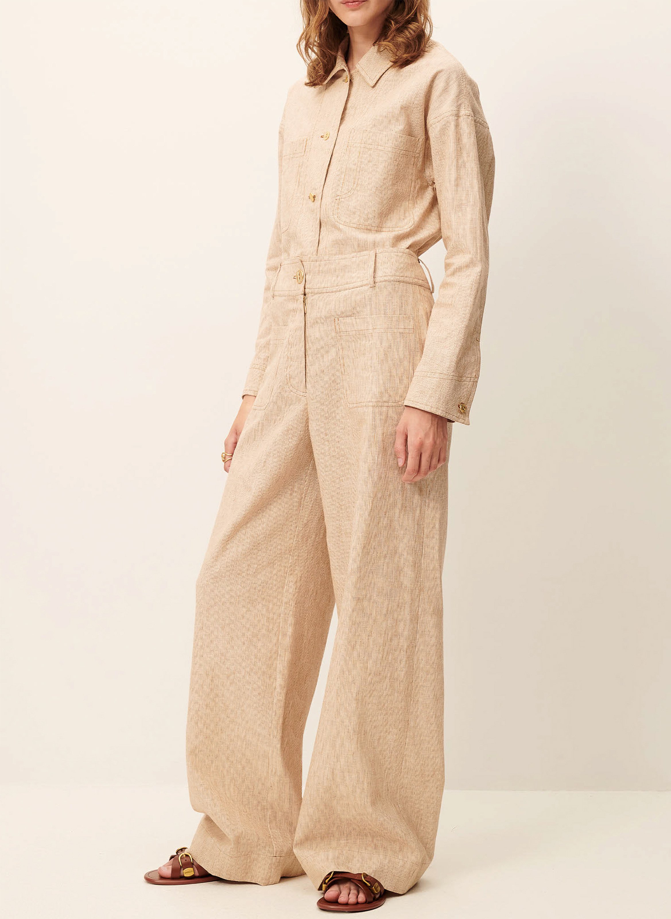 Surchemise droite col classique en coton et lin mélangé SESSUN Beige