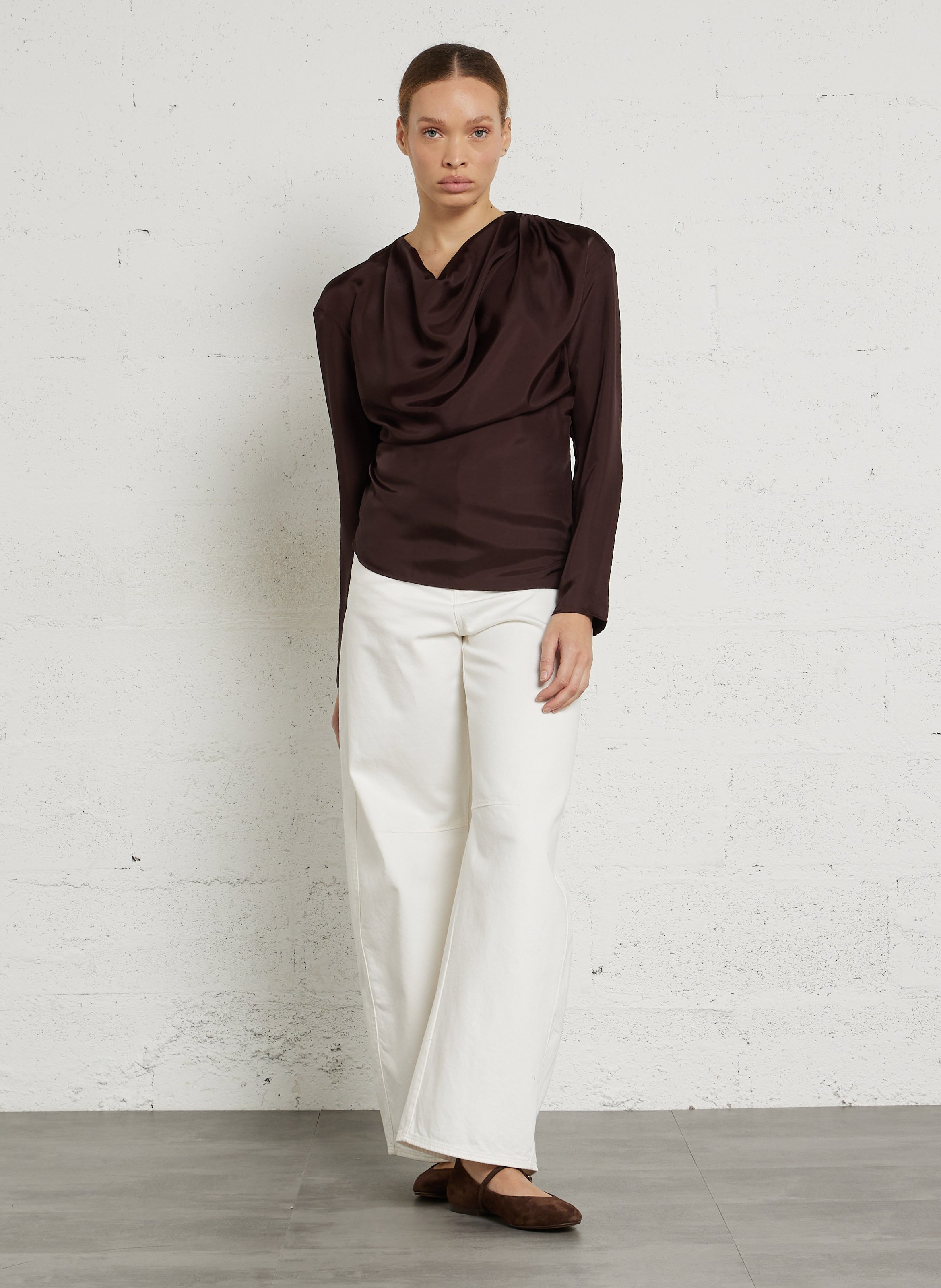 Blouse asymétrique cintrée col bénitier SOEUR Prune