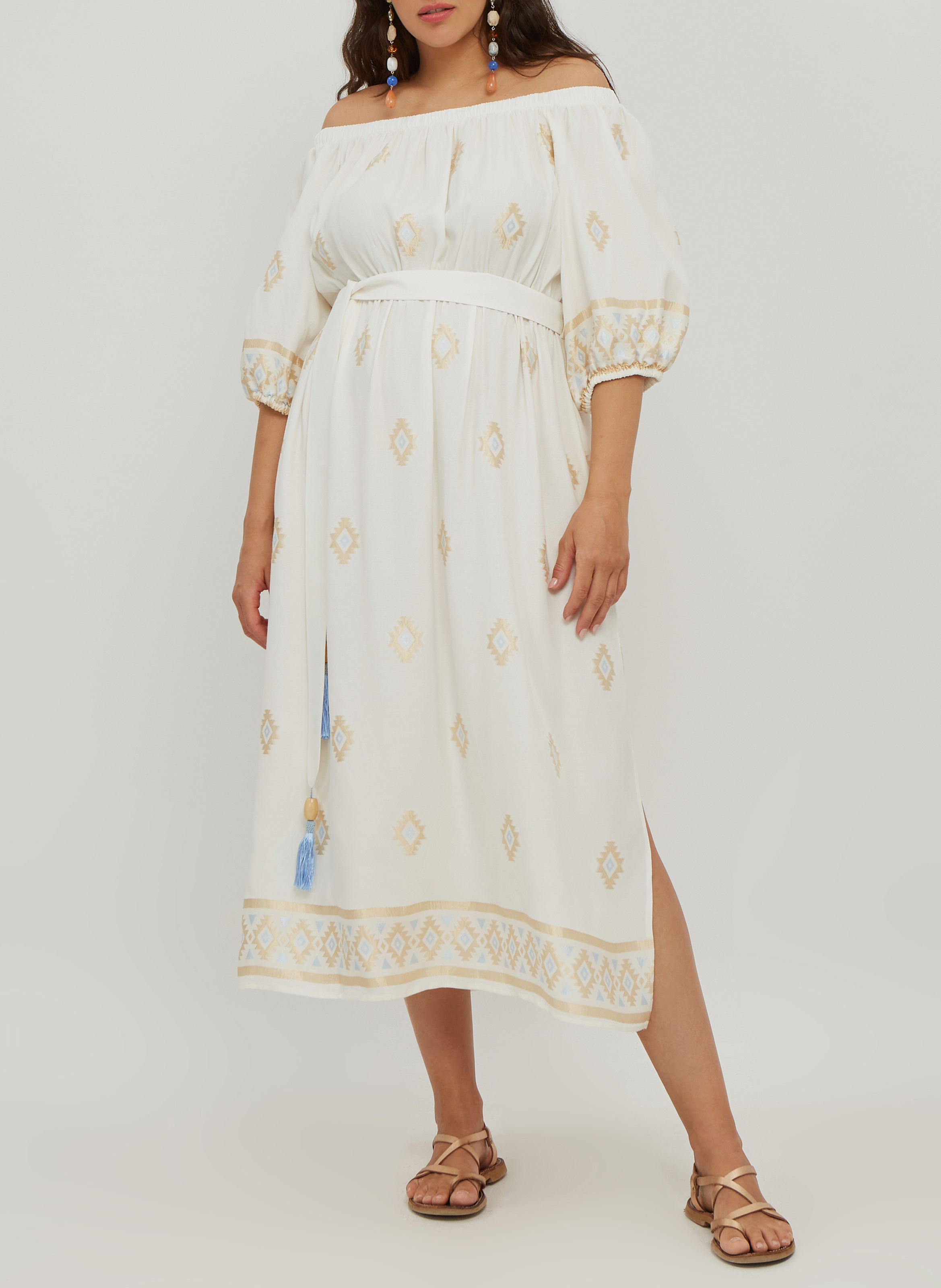 Robe midi imprimée en viscose  MAT FASHION Blanc