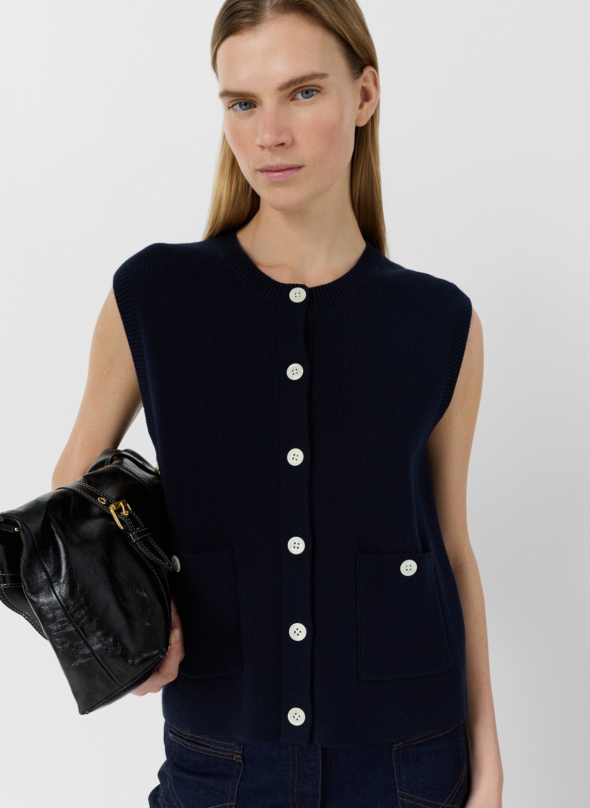 Gilet droit col rond en coton GERARD DAREL Bleu