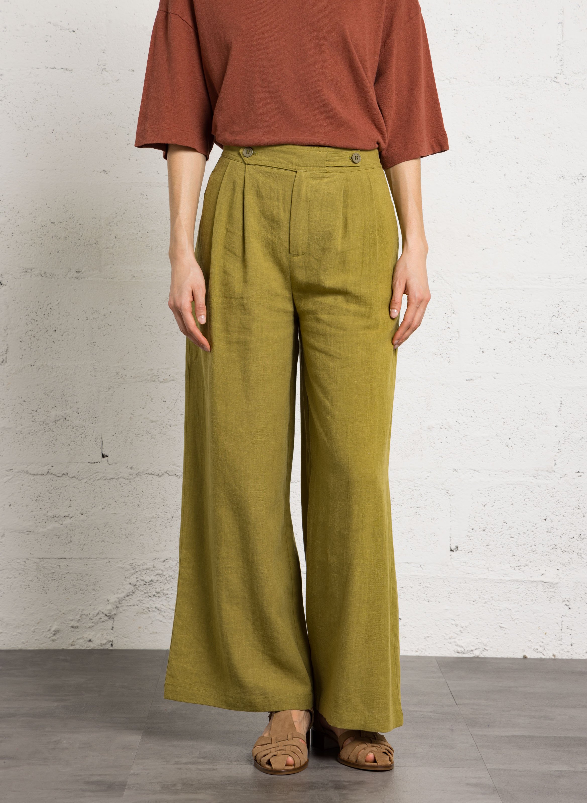 Pantalon large en lin mélangé SEE U SOON Kaki