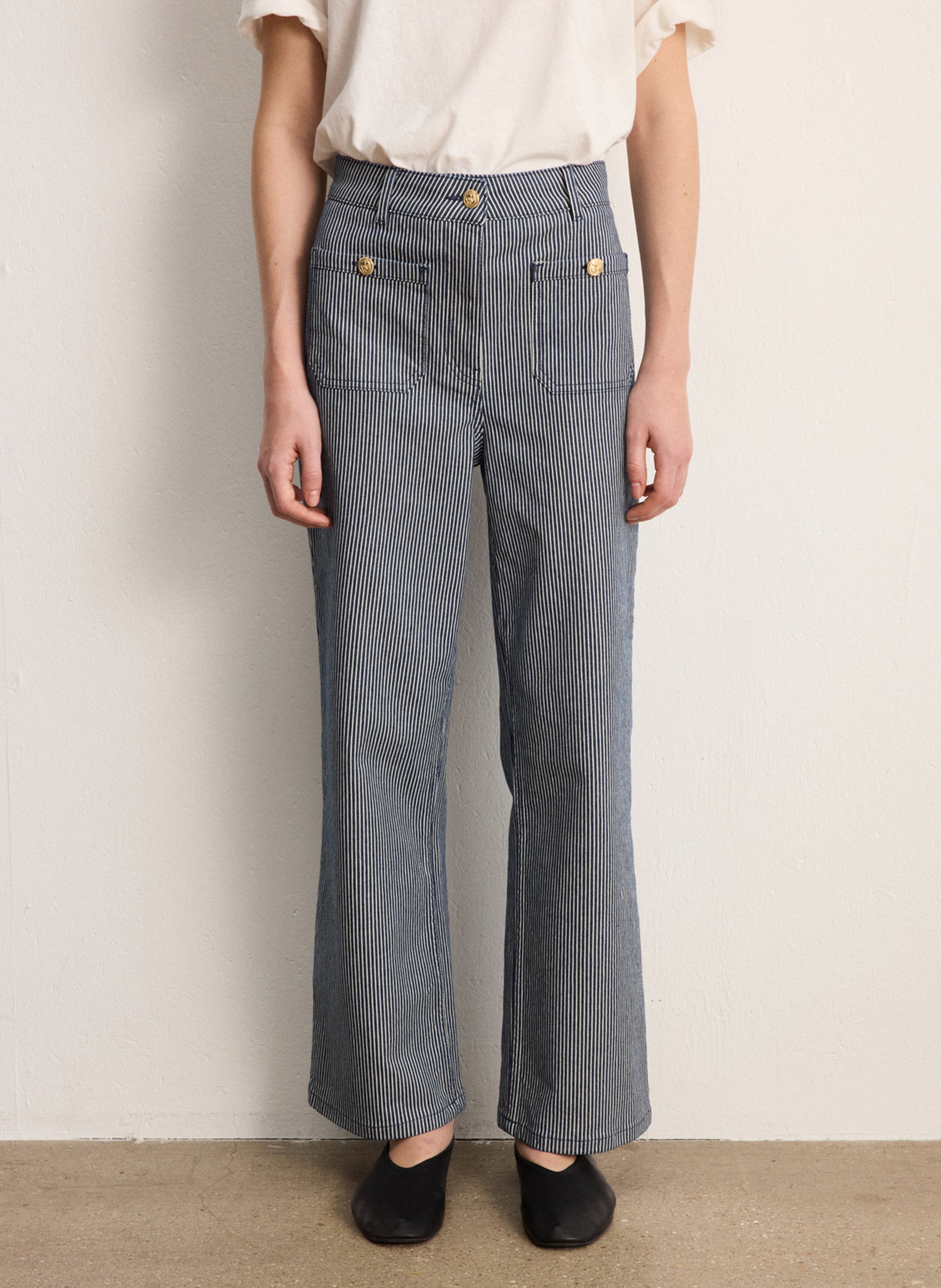 Jean évasé taille haute en coton mélangé PABLO Bleu