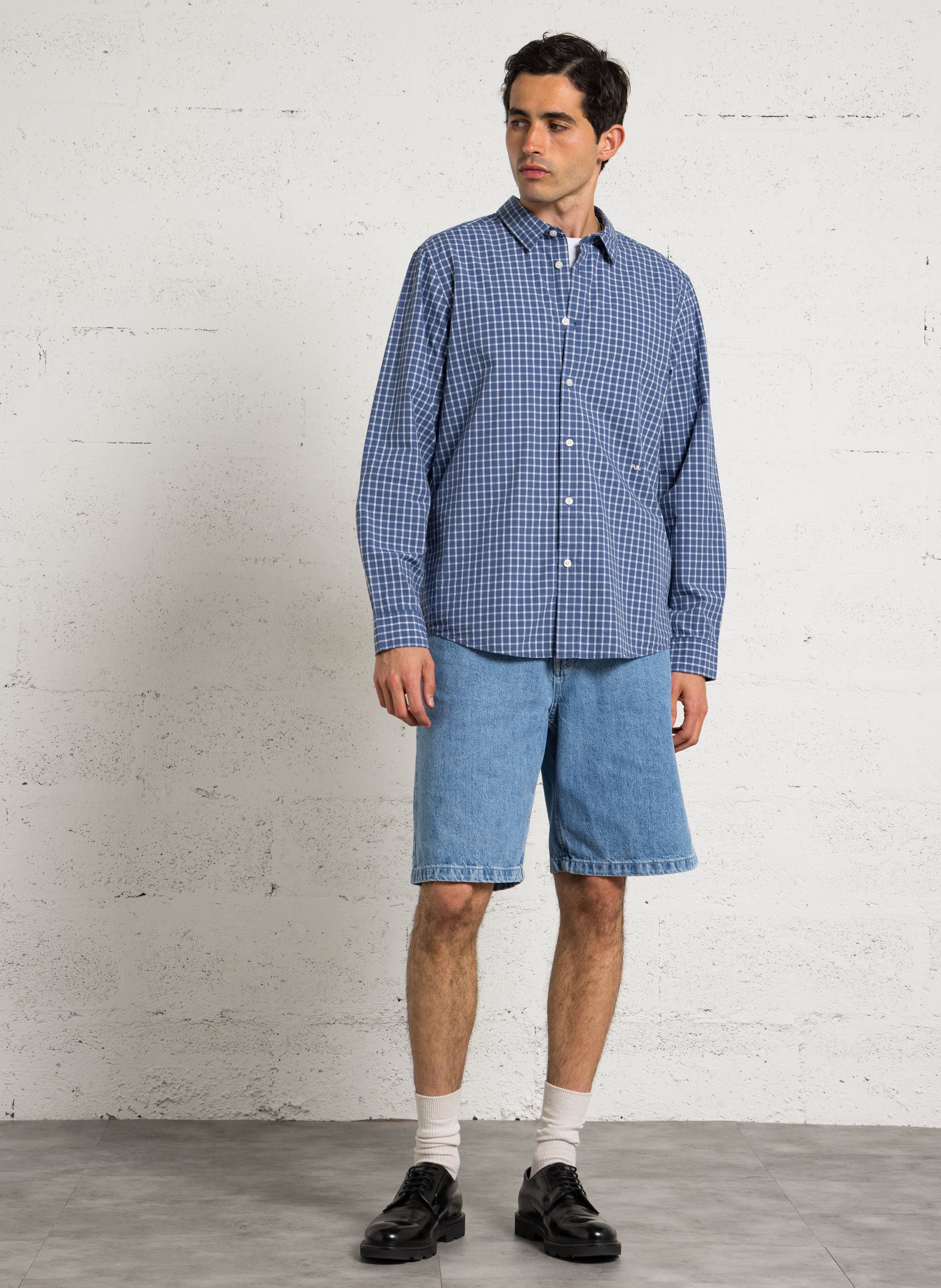 Regular-fit checked cotton shirt with classic collar PEPE JEANS Blue