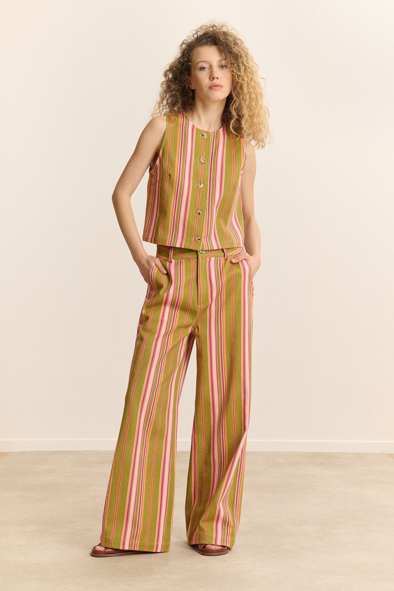 Striped sleeveless jacket GARANCE PARIS Khaki