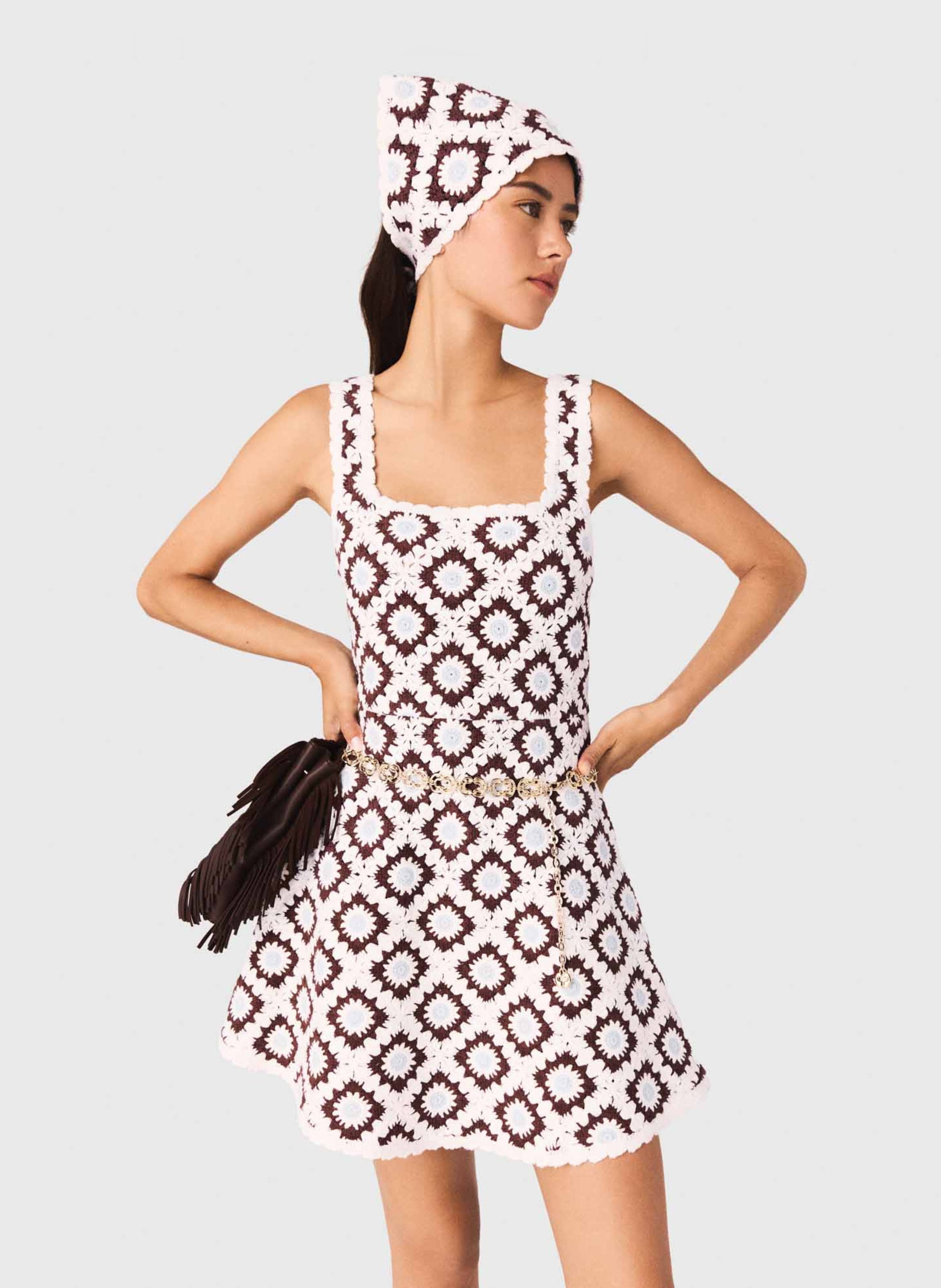 Short flared cotton-blend dress MAJE Brown