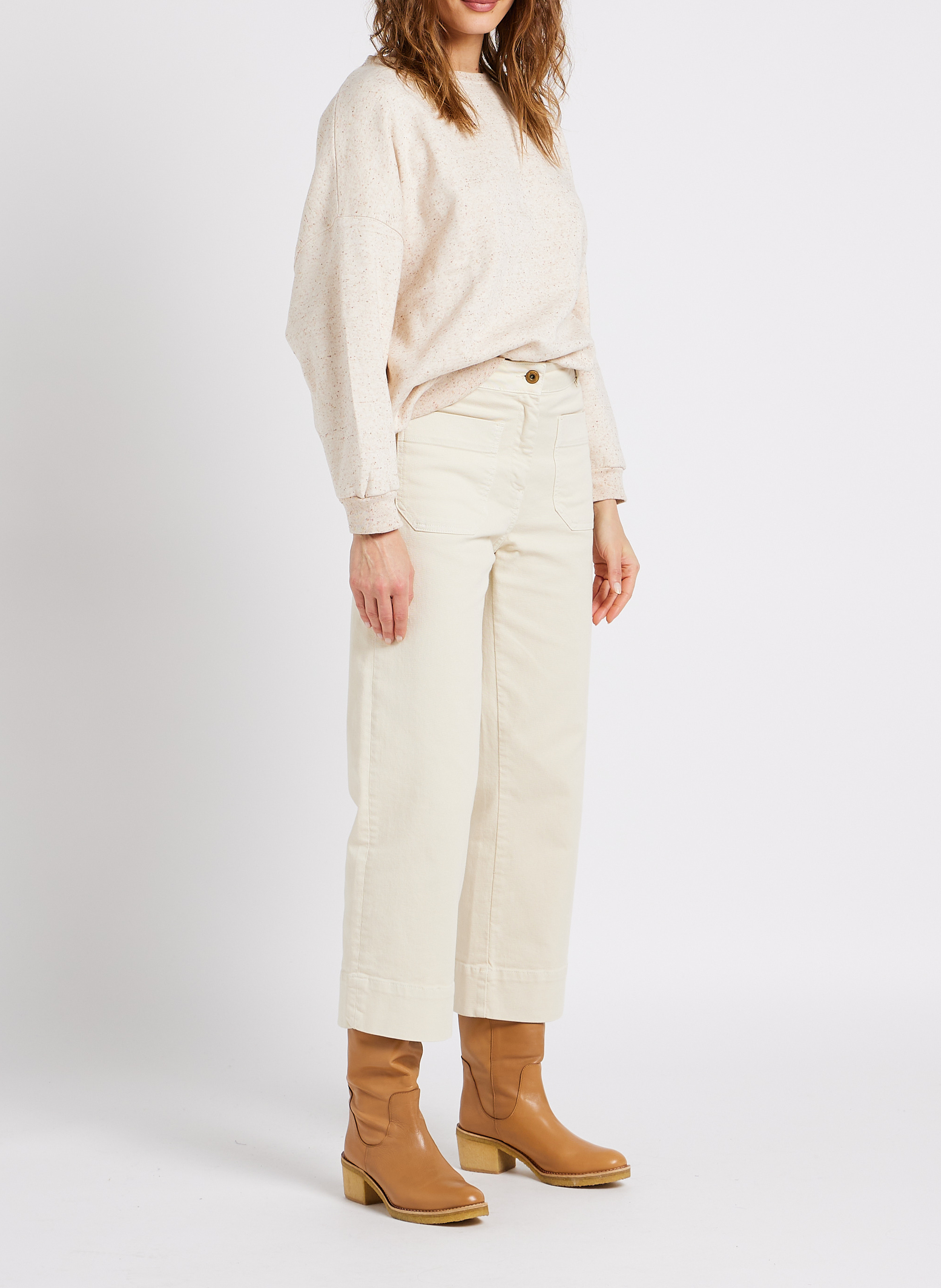 Sweat col rond oversize en coton mélangé SESSUN Beige
