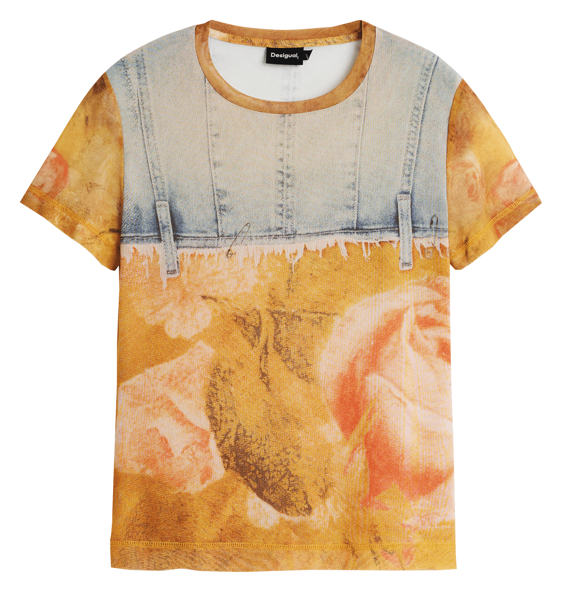 Eng anliegendes T-Shirt mit Rundhalsausschnitt und Druck DESIGUAL Gelb