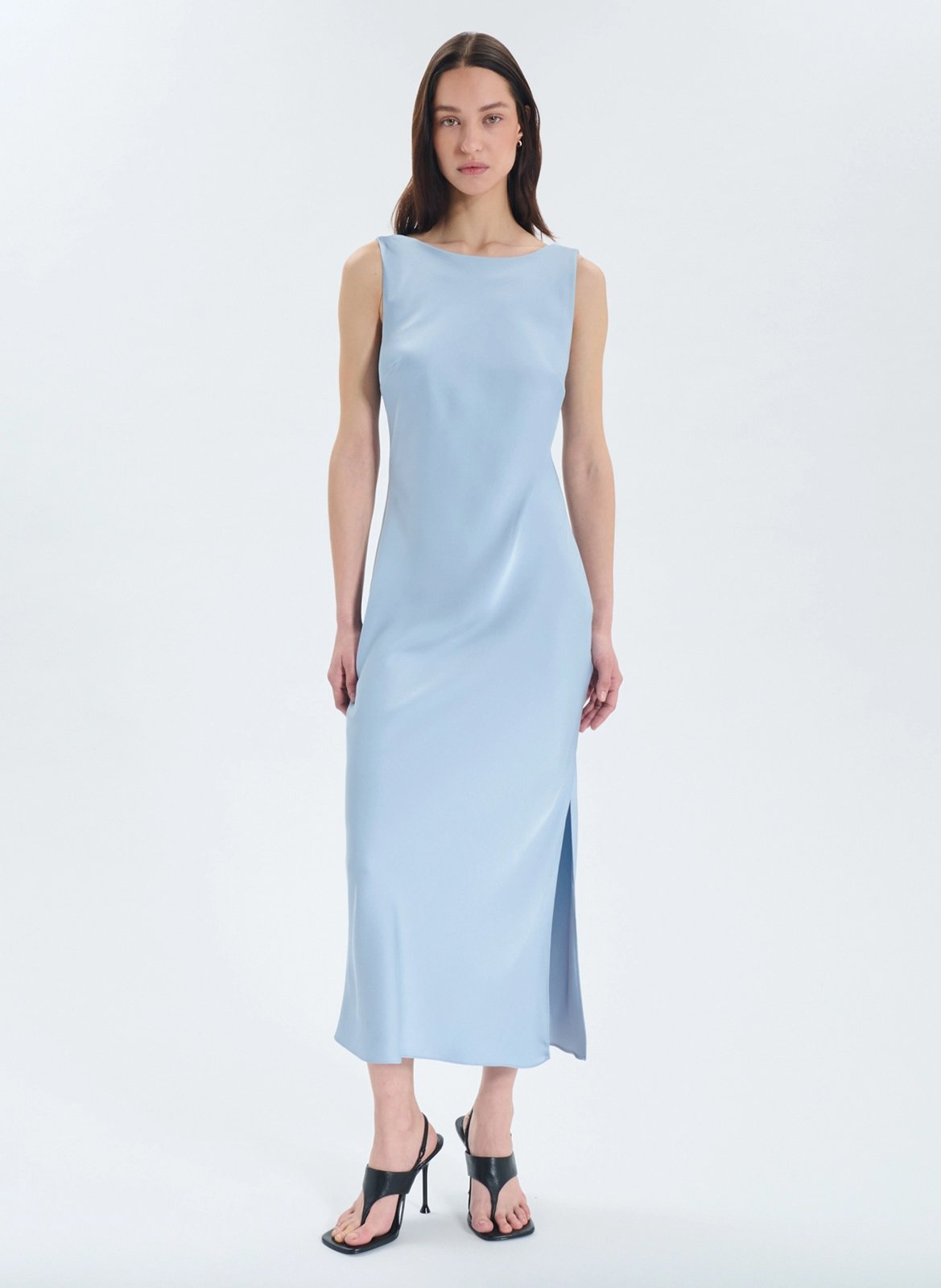 Long boat-neck dress Grey