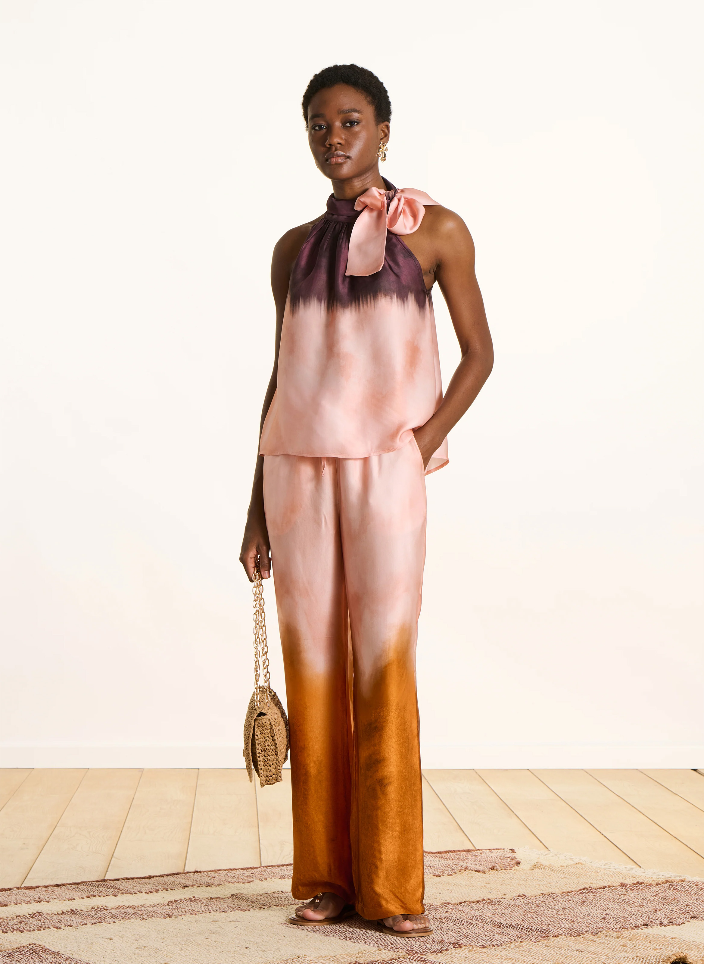 Rechte top met opstaande kraag en print LA FEE MARABOUTEE Roze