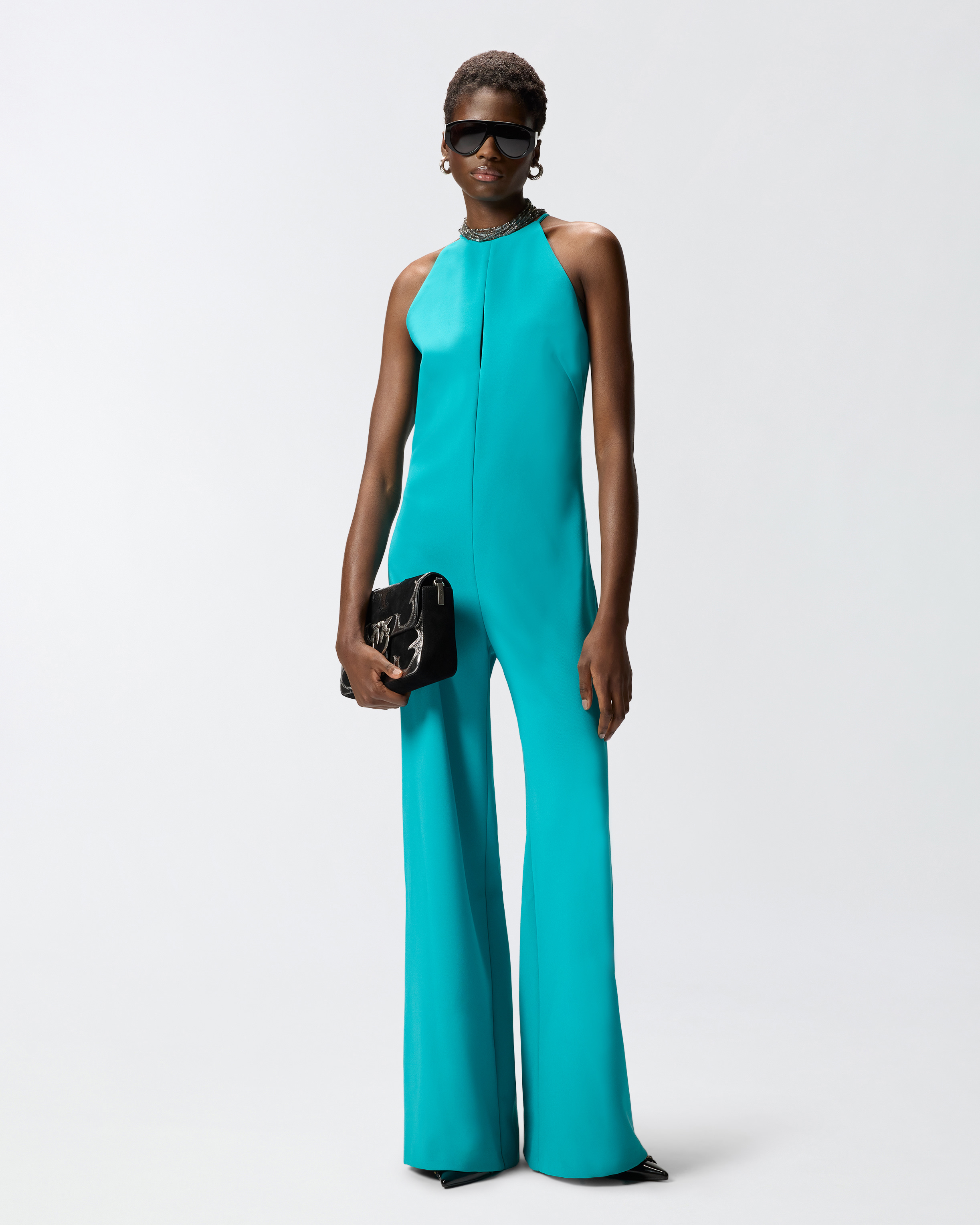 Combinaison-pantalon à encolure américaine et bijou décoratif PINKO Vert