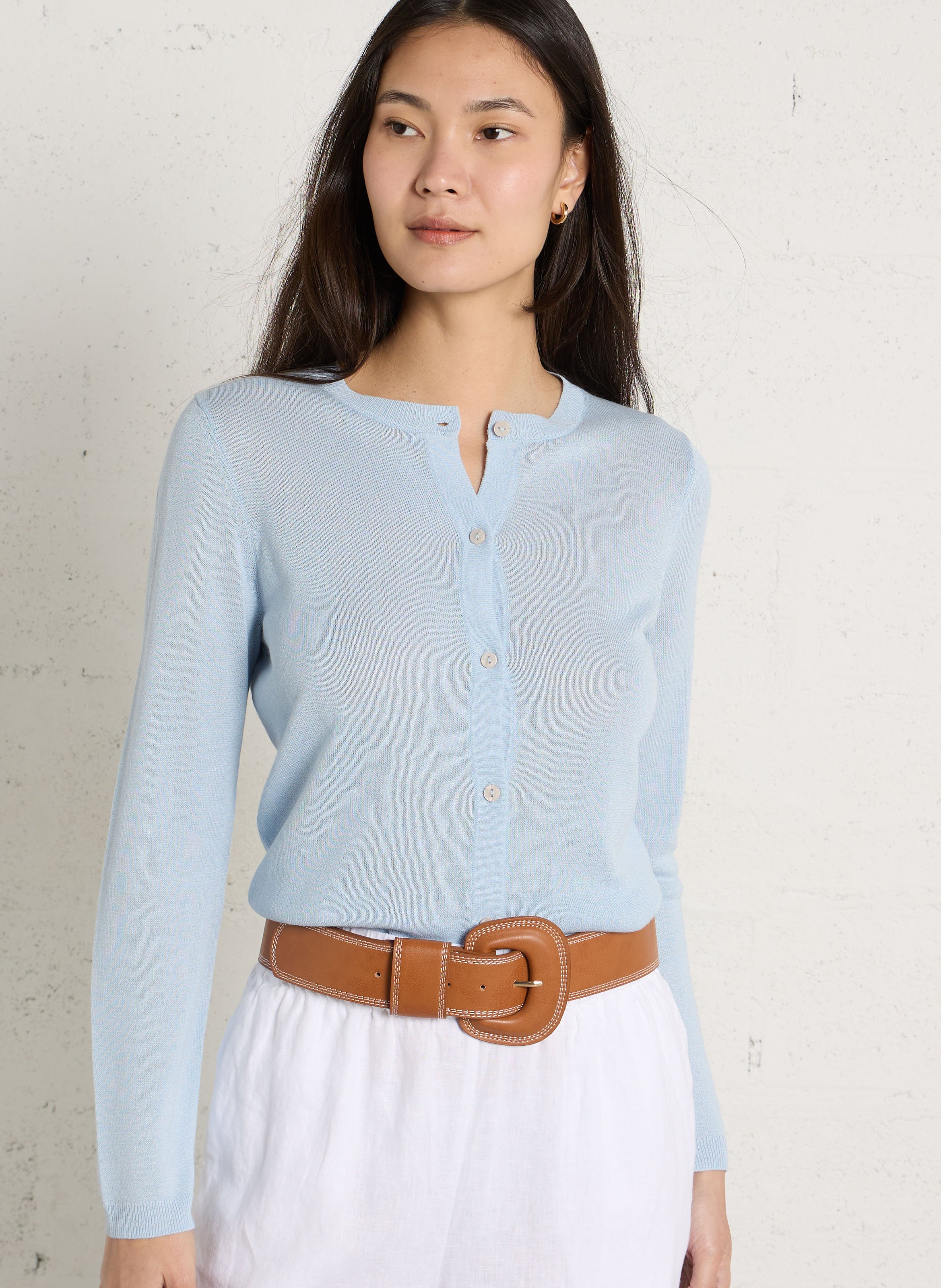 Gilet droit col rond en maille mélangée MAISON 123