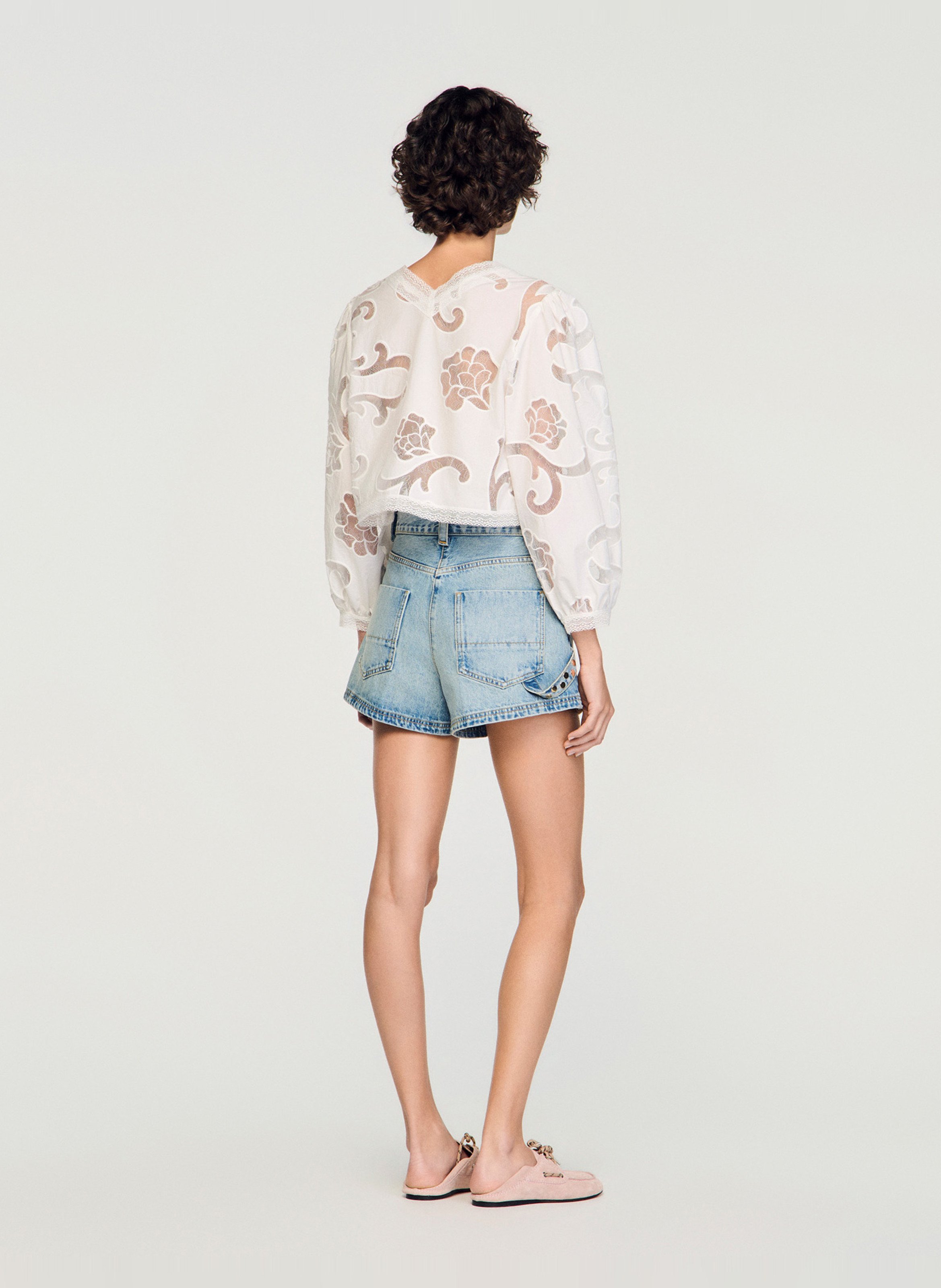 Blouse met ronde hals | katoenblend SANDRO Beige