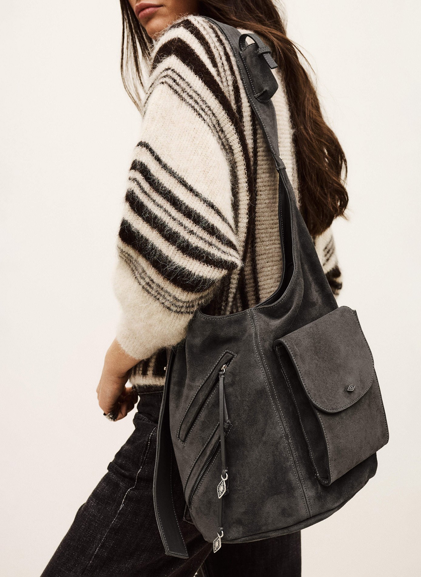 Sac porté épaule multipoches en cuir BA&SH Gris