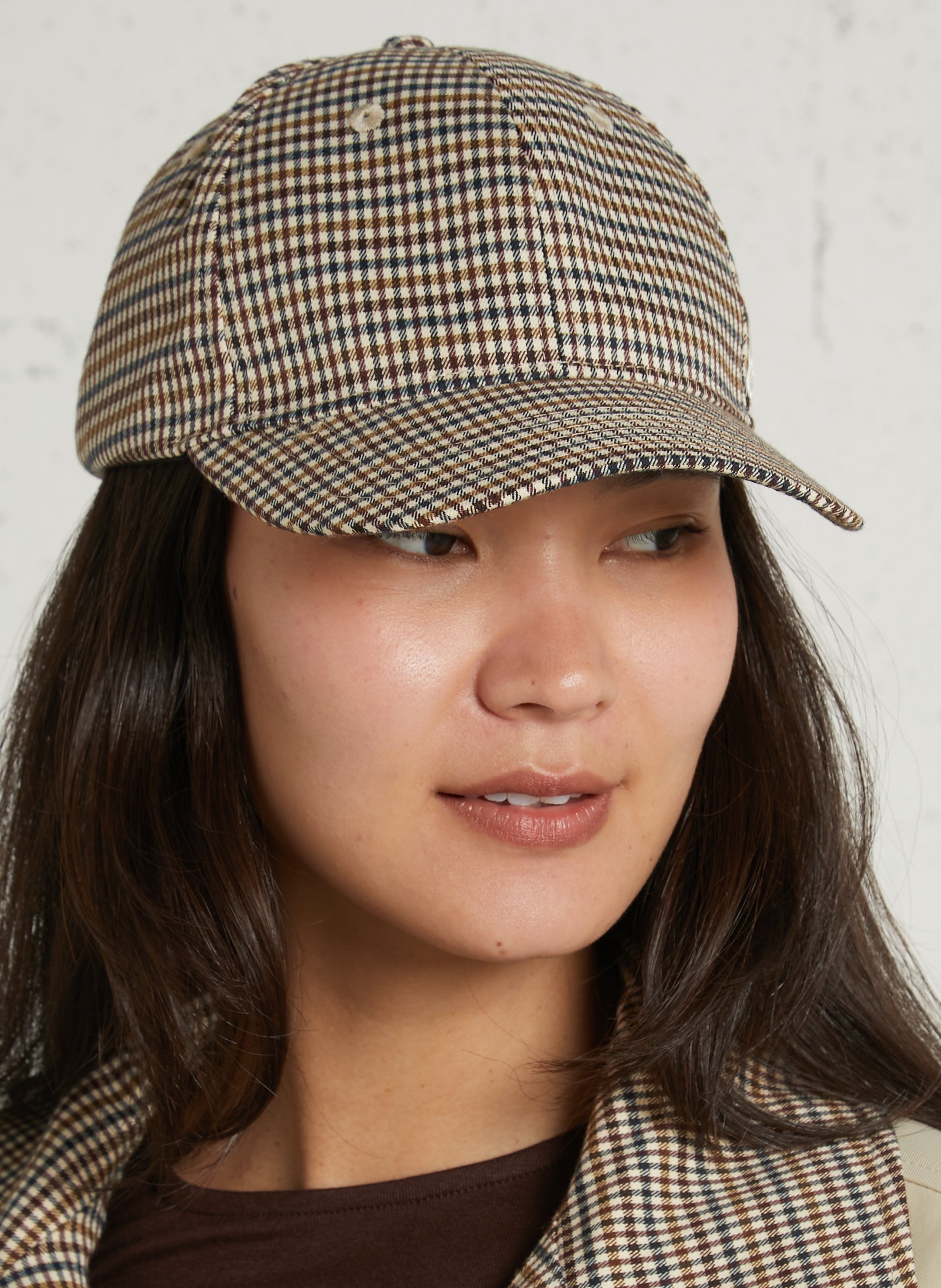 Houndstooth pattern cap SUNCOO White