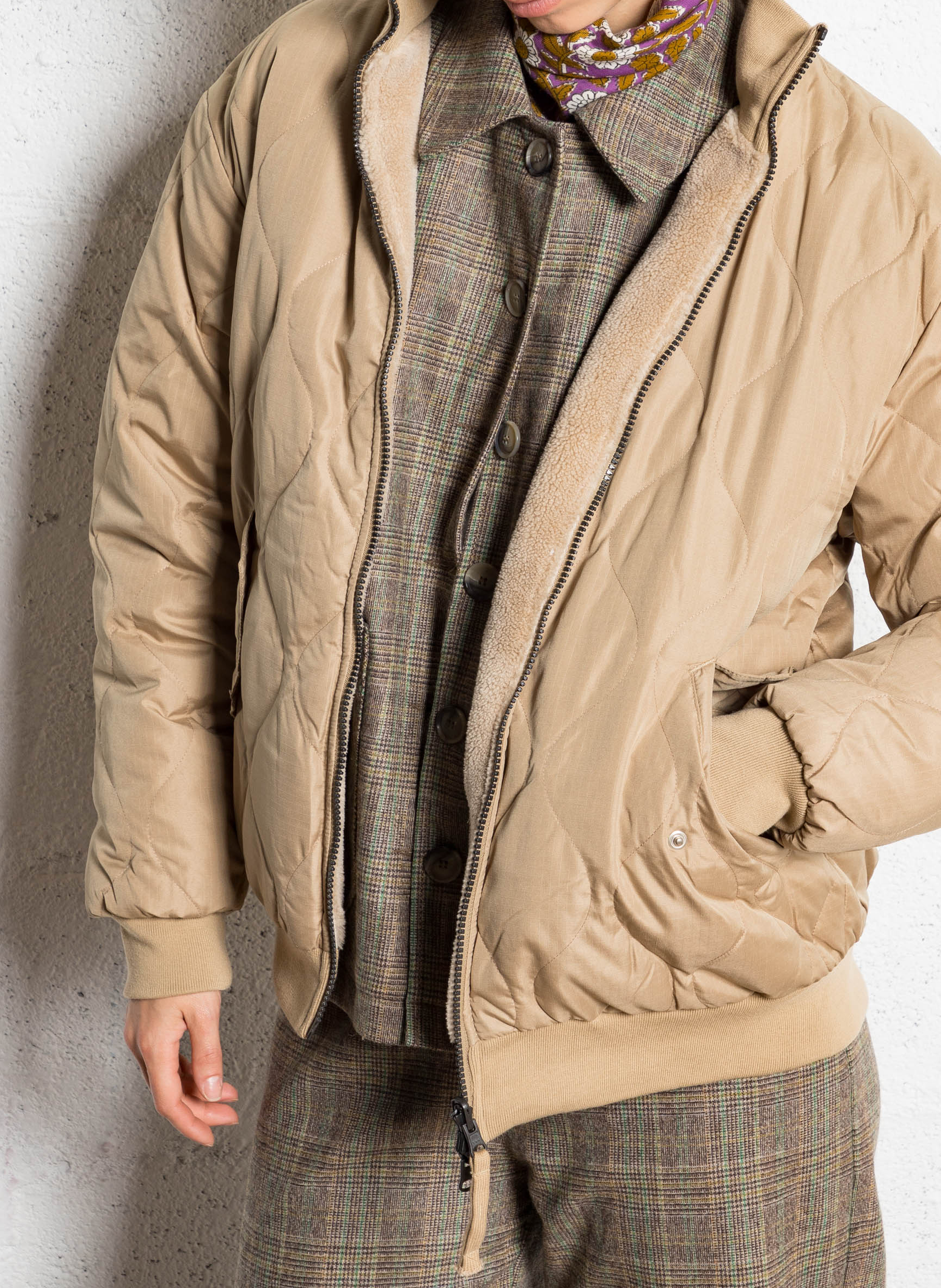 Reversible straight jacket with high collar TAION Beige