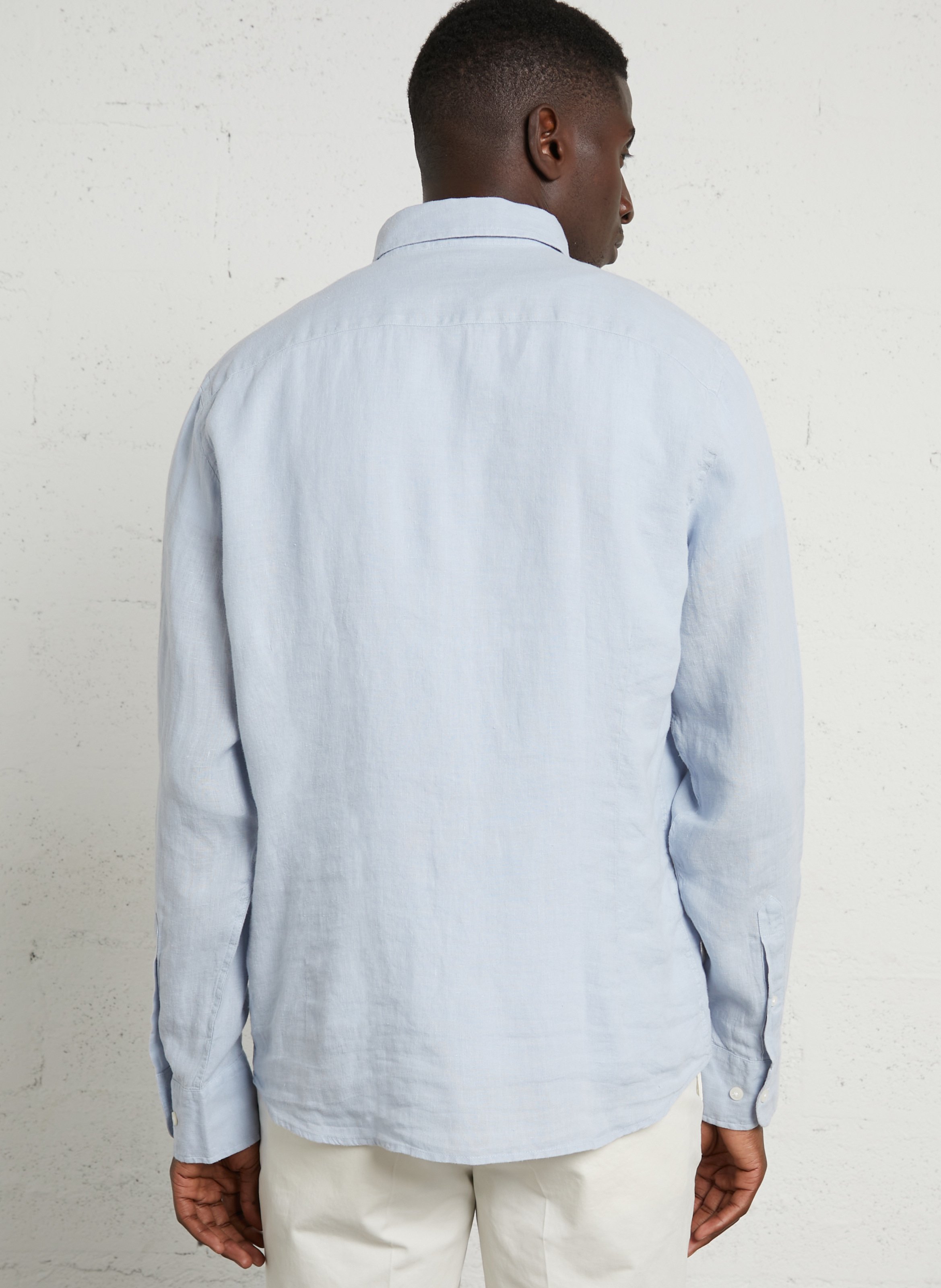 Chemise tailored-fit col américain brodée en lin HACKETT Bleu