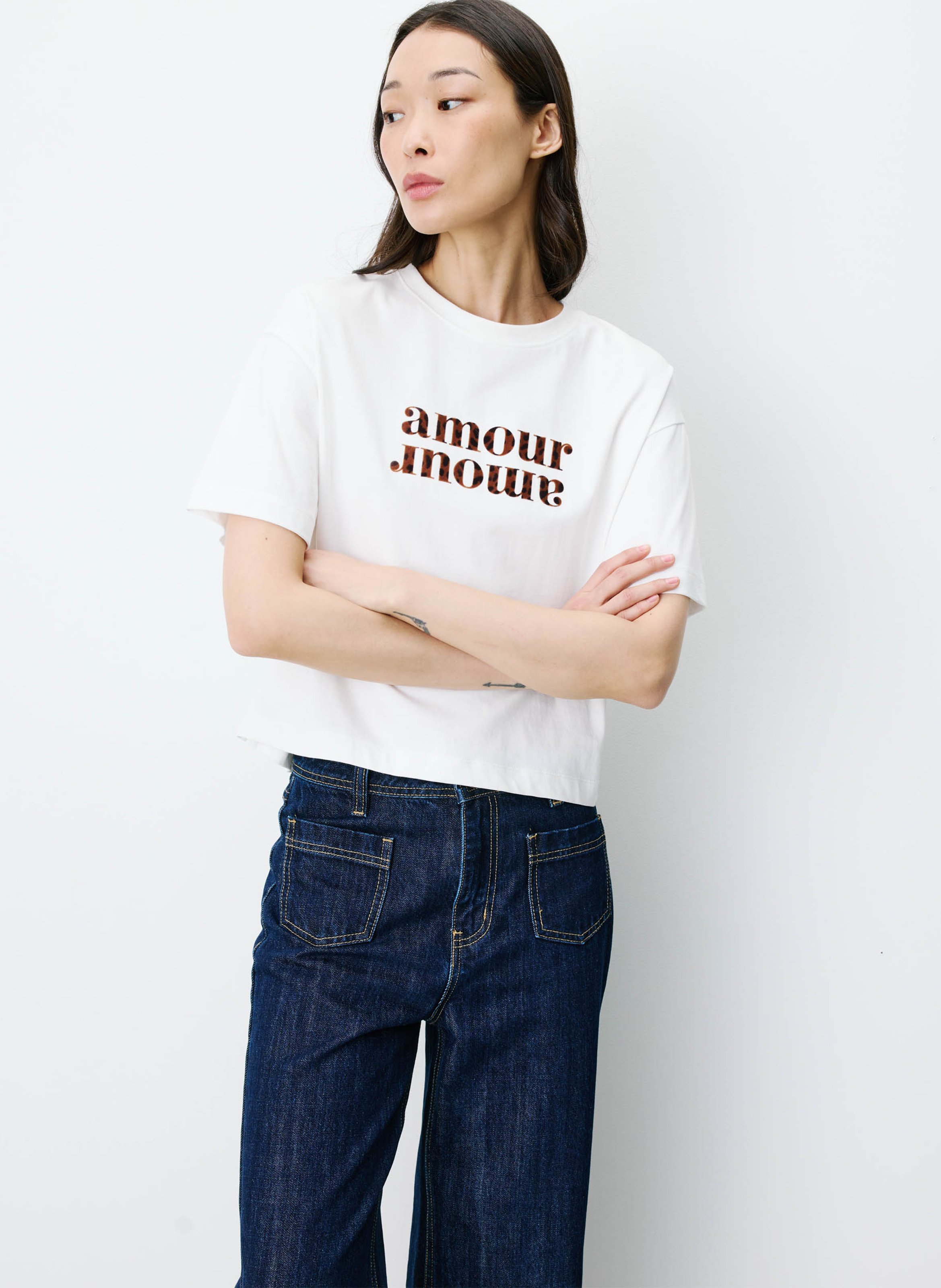 Tee-shirt droit col rond en coton GRACE ET MILA Blanc