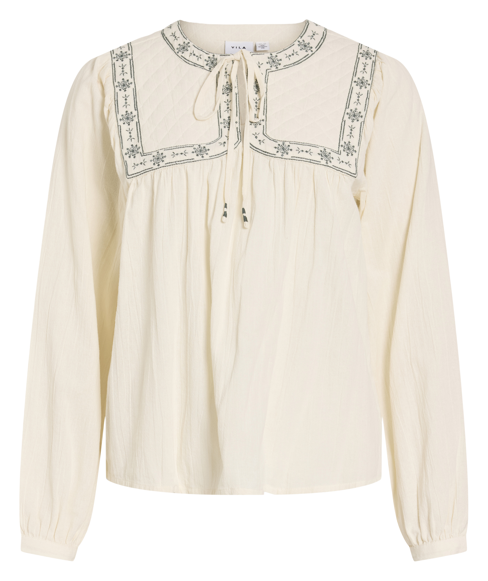 Blouse ample brodée en coton bio VILA Beige